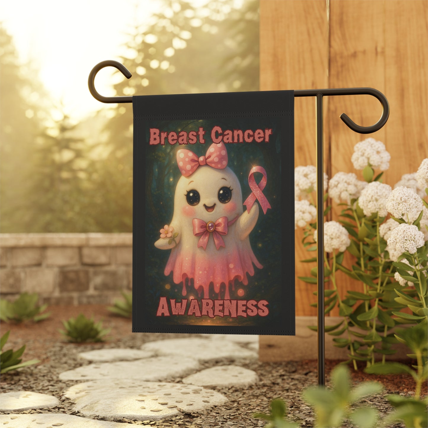 Cute Breast Cancer Awareness Garden Banner, Home Decor, Outdoor Decoration, Gift for Supporters, Awareness Event Decor