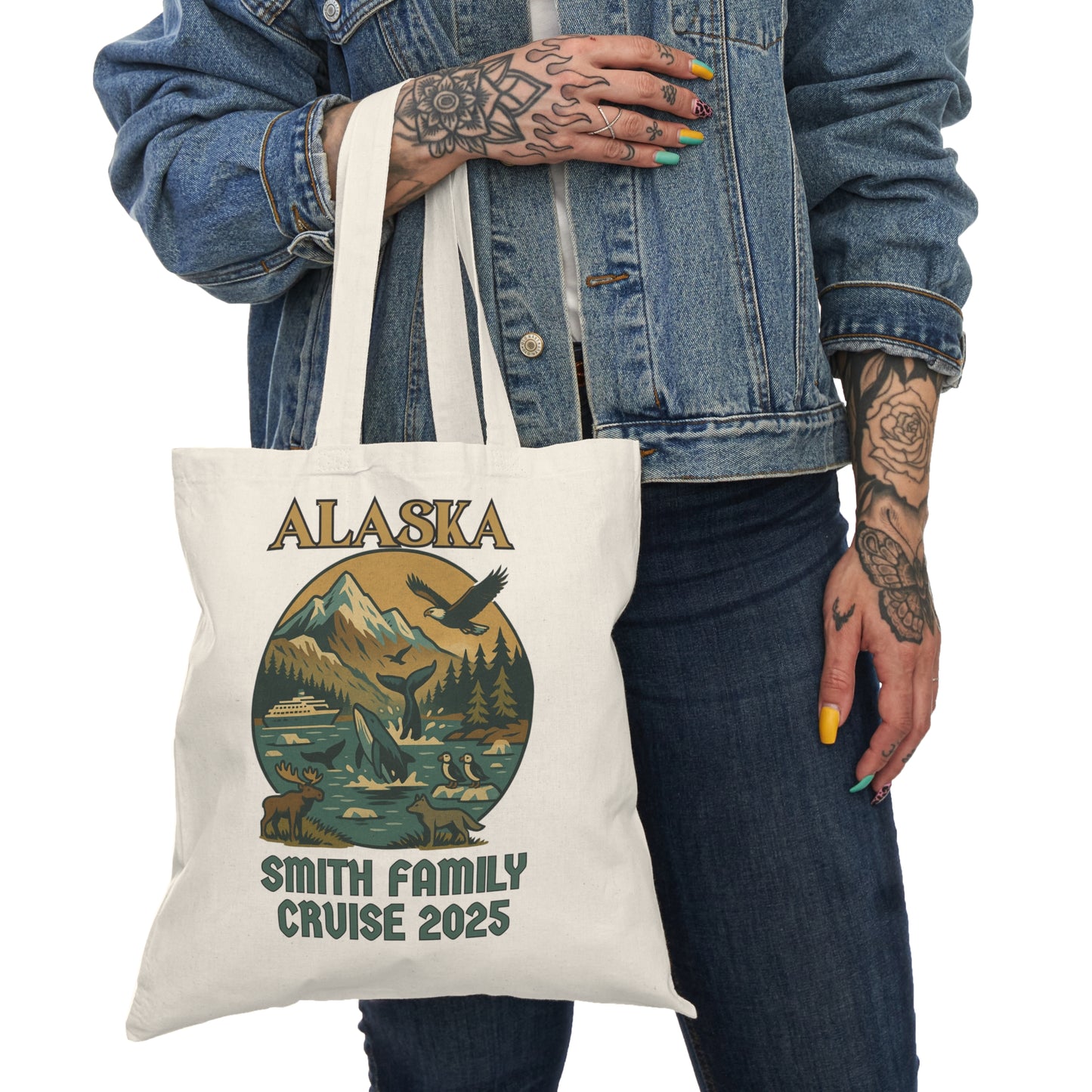Personalized Alaska Adventure Tote Bag, Family Cruise Bag, Customized Eco-Friendly Shopping Tote, Nature Lovers Gift, Travel Companion