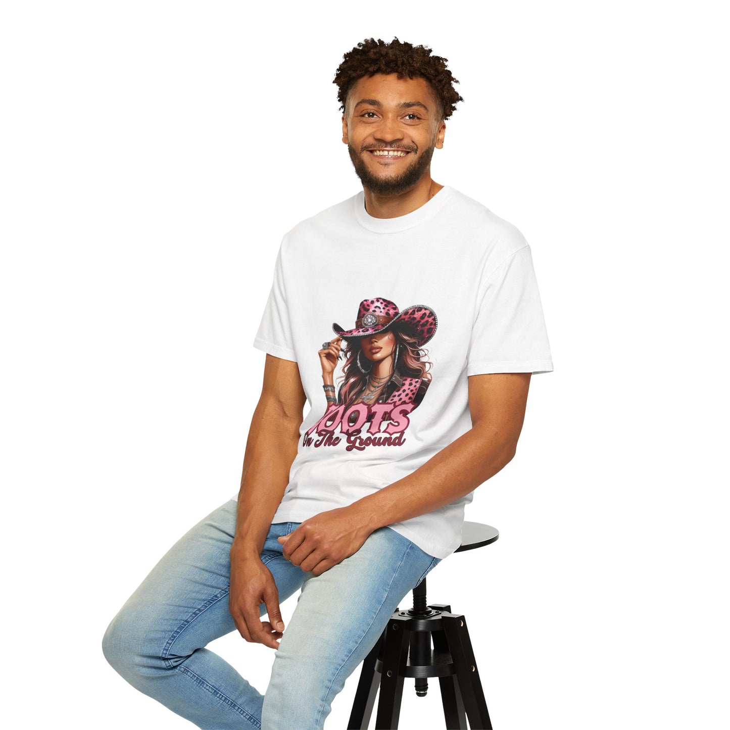 “Boots On The Ground” Pink Cowgirl Graphic T-Shirt – Western Leopard Print Rodeo Tee for Women