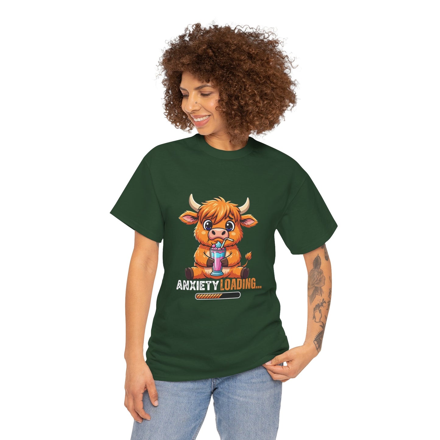 Anxiety Loading Cow Tee, Funny Unisex T-Shirt, Cute Animal Graphic Shirt, Perfect for Teens, Casual Everyday Wear