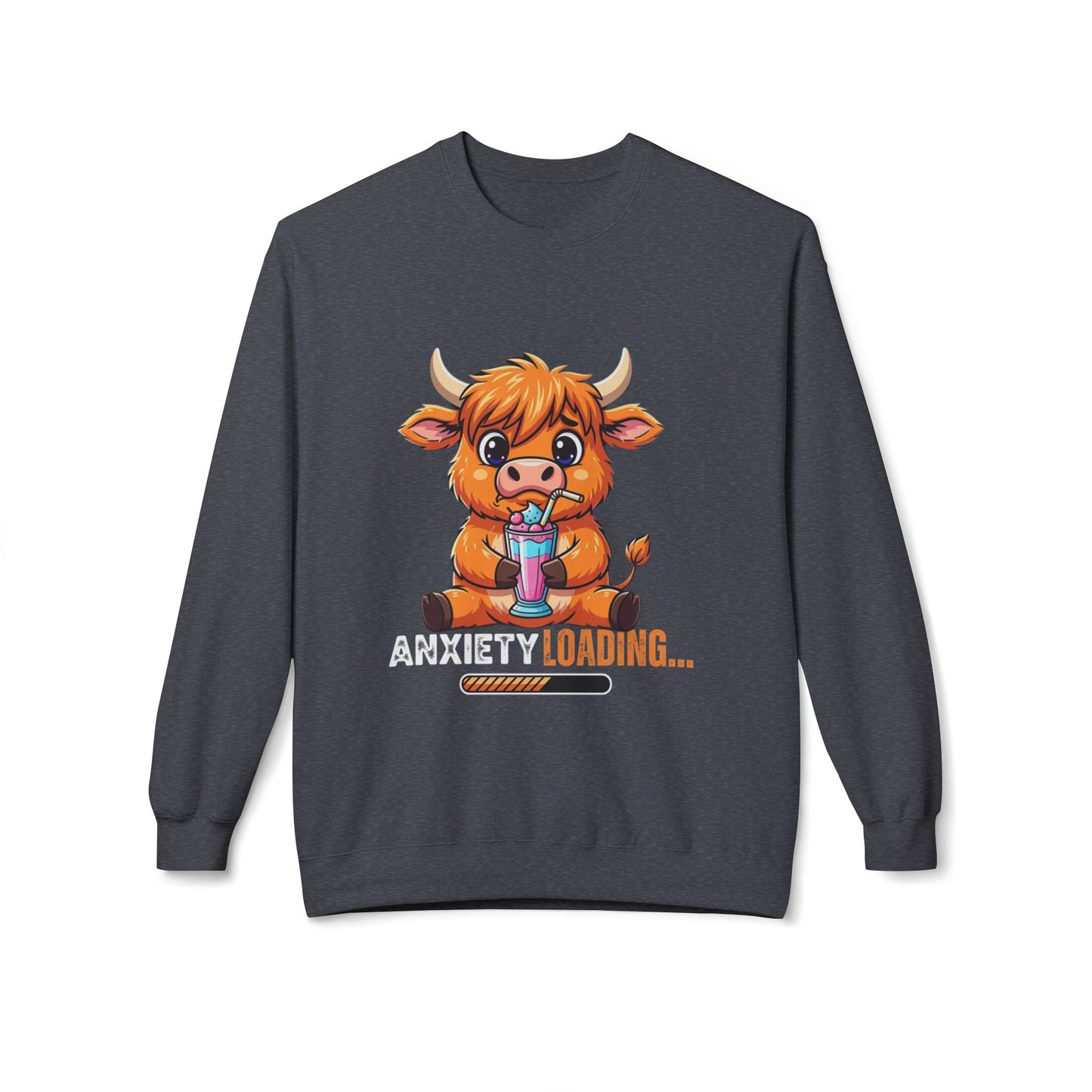 Anxiety Loading Sweatshirt, Cozy Fleece Crewneck, Relaxing Gift, Stress Relief Apparel, Cute Animal Design, Unisex Casual Wear