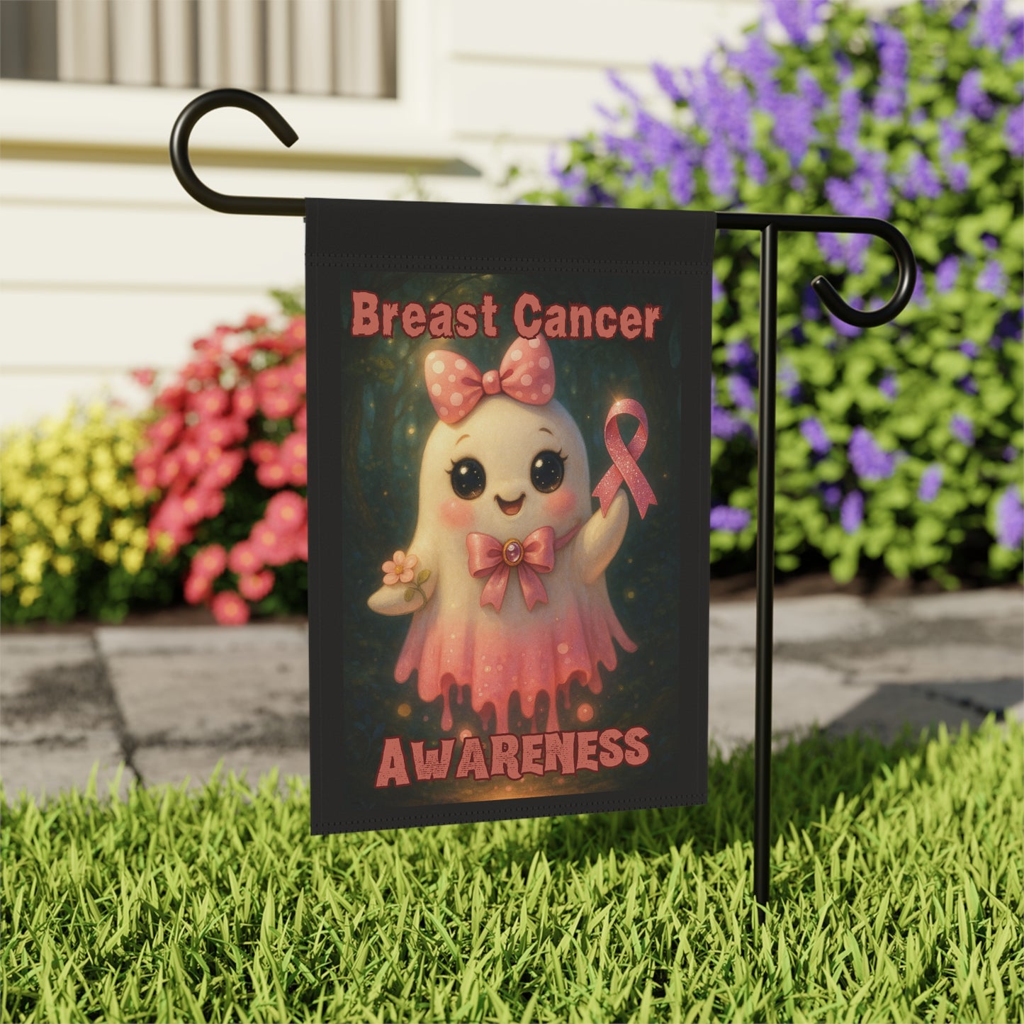 Cute Breast Cancer Awareness Garden Banner, Home Decor, Outdoor Decoration, Gift for Supporters, Awareness Event Decor