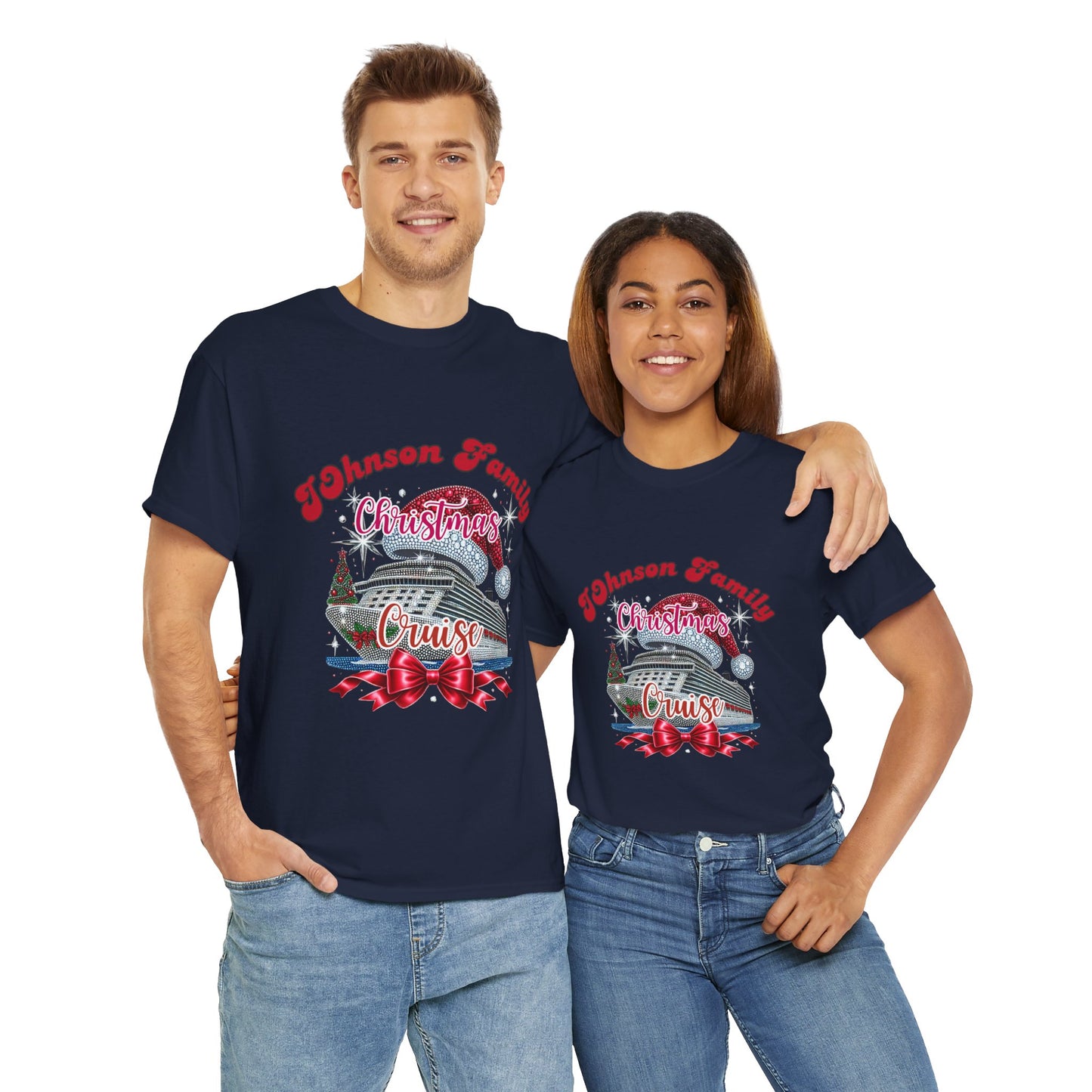 Personalized Family Christmas Cruise Tee - Unisex Heavy Cotton, Holiday T-Shirt, Matching Family Shirt, Cruise Vacation Apparel, Fun Gift Idea