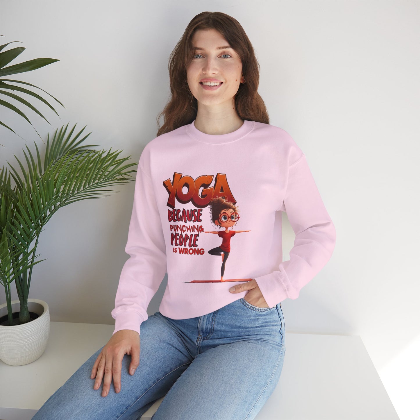 Funny Yoga Sweatshirt – “Yoga Because Punching People is Wrong” – Gift for Yoga Lovers