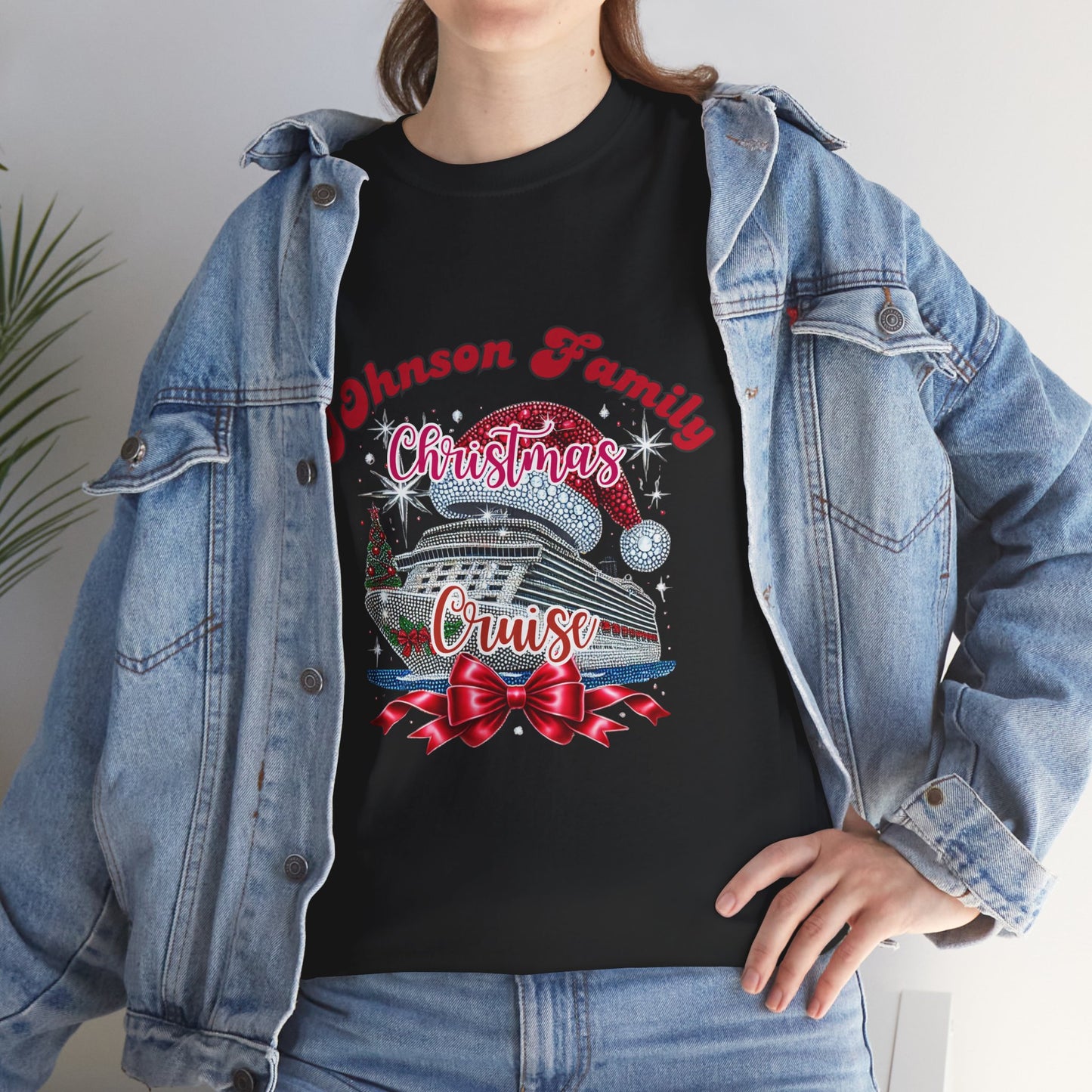Personalized Family Christmas Cruise Tee - Unisex Heavy Cotton, Holiday T-Shirt, Matching Family Shirt, Cruise Vacation Apparel, Fun Gift Idea