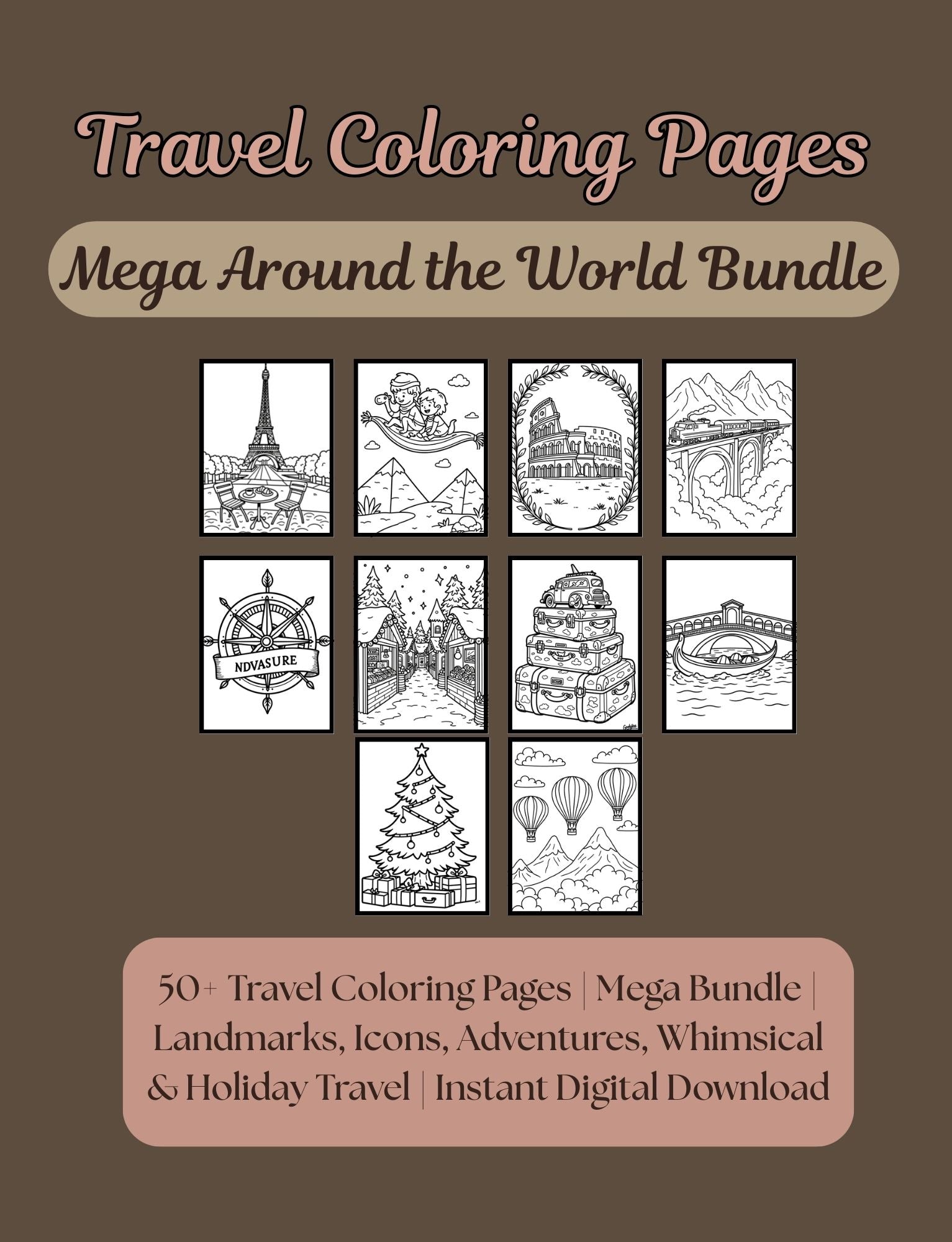 Mega “Around the World” Coloring Pages Bundle | 55 Printable Travel-Themed Coloring Sheets | Digital Download