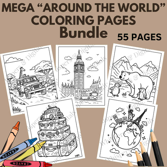 Mega “Around the World” Coloring Pages Bundle | 55 Printable Travel-Themed Coloring Sheets | Digital Download
