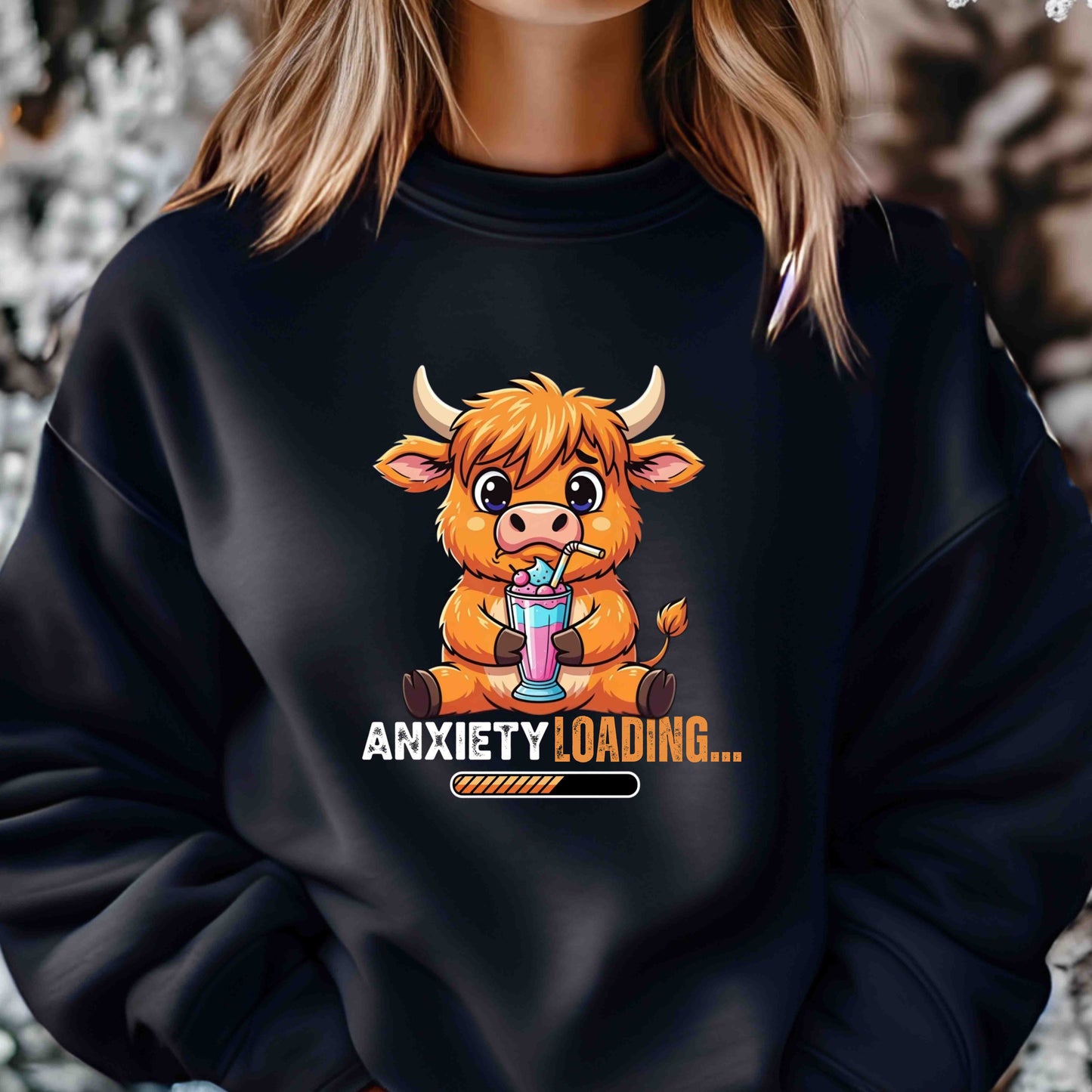 Anxiety Loading Sweatshirt, Cozy Fleece Crewneck, Relaxing Gift, Stress Relief Apparel, Cute Animal Design, Unisex Casual Wear
