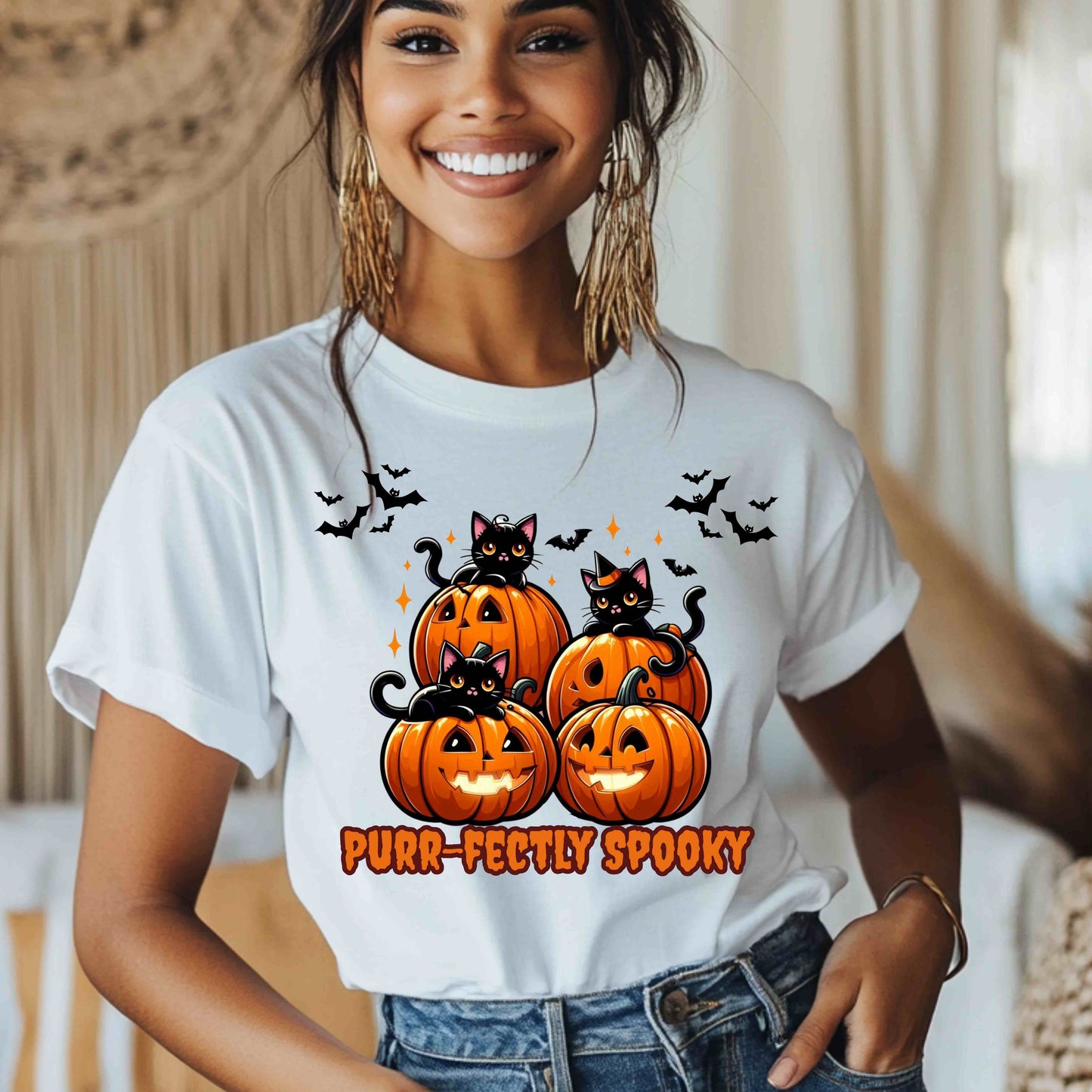 Purr-fectly Spooky Cat Tee: Adorable Halloween Shirt for Cat Lovers