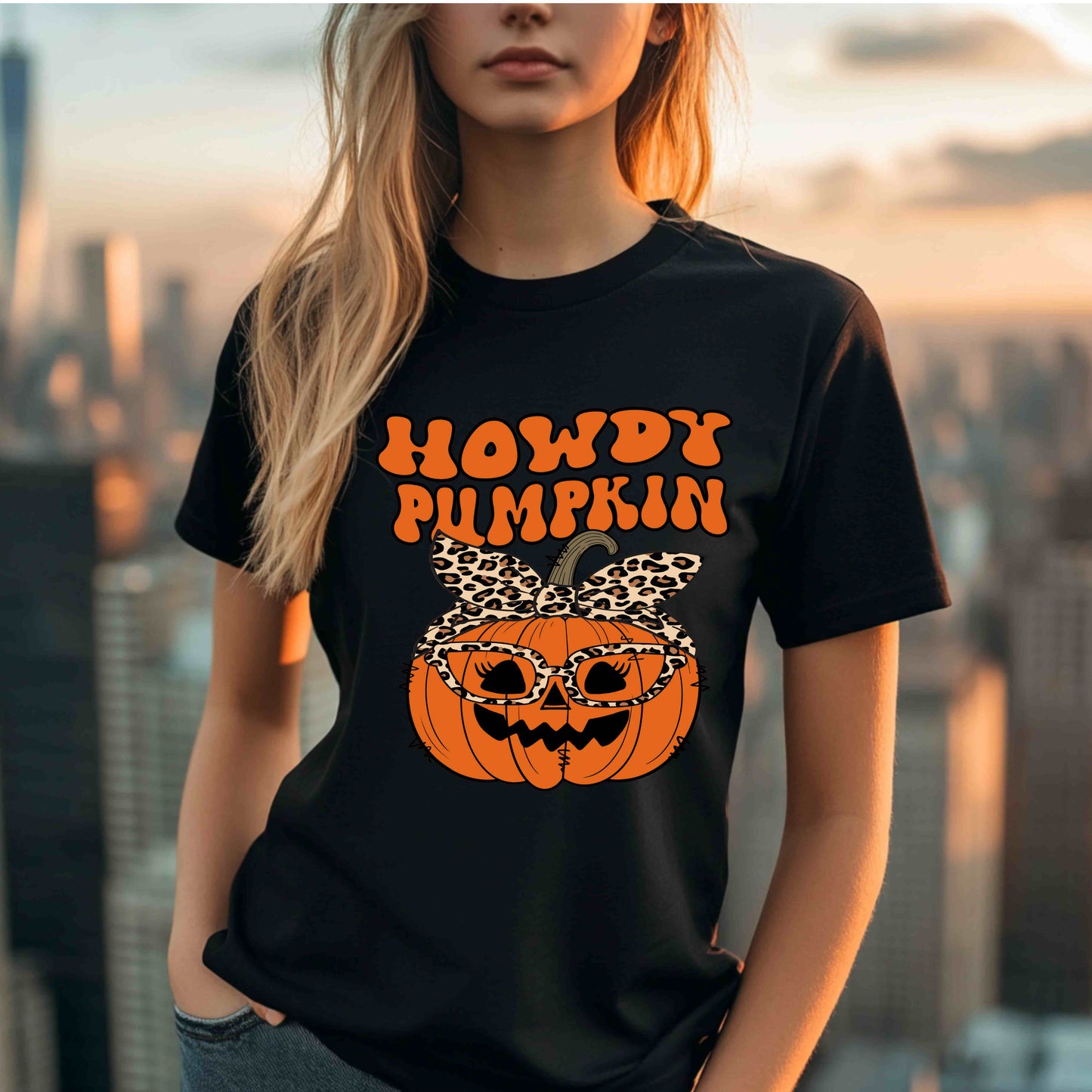Howdy Pumpkin Graphic Tee: Fun Fall T-Shirt for Halloween Lovers