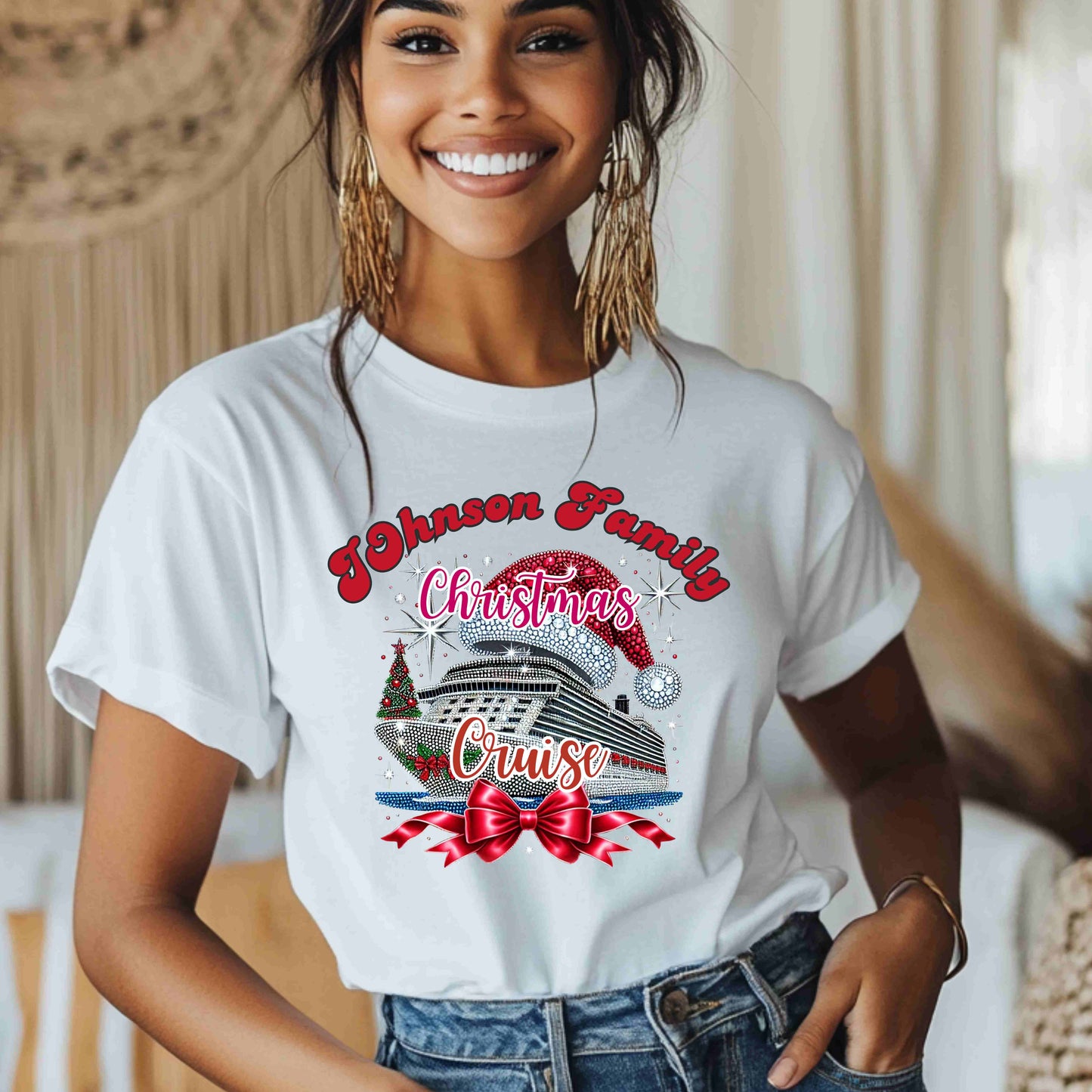 Personalized Family Christmas Cruise Tee - Unisex Heavy Cotton, Holiday T-Shirt, Matching Family Shirt, Cruise Vacation Apparel, Fun Gift Idea