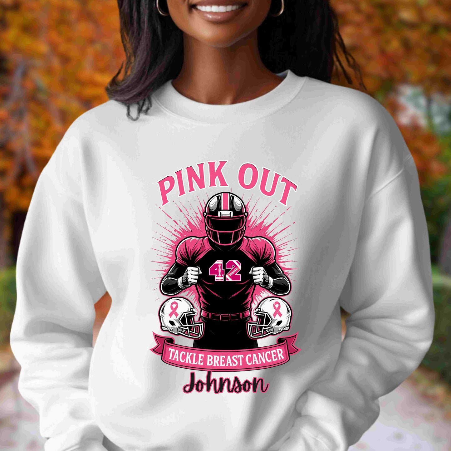 Personalized Pink Out Football Sweatshirt | Custom Breast Cancer Awareness Pullover