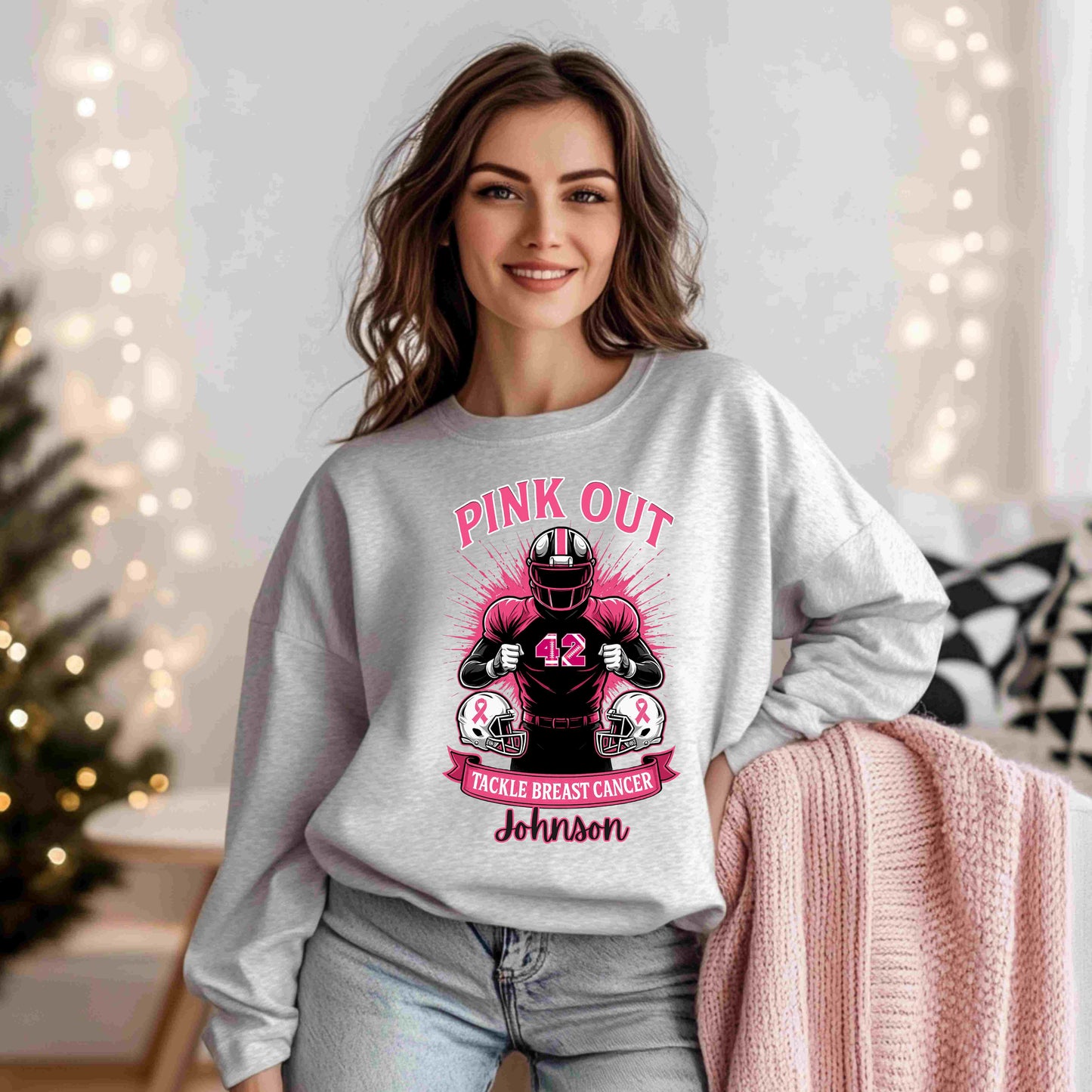 Personalized Pink Out Football Sweatshirt | Custom Breast Cancer Awareness Pullover
