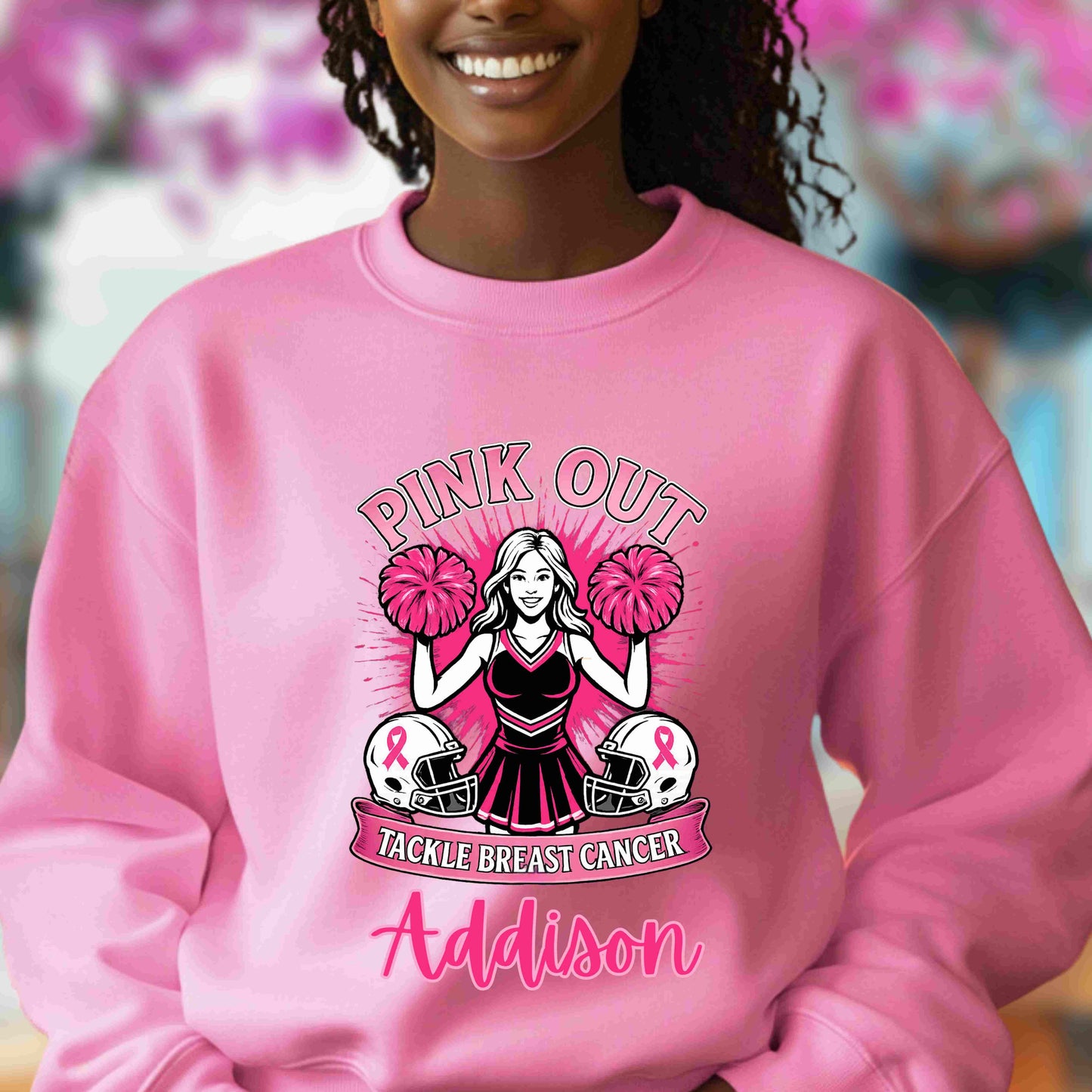 Personalized Pink Out Cheer Sweatshirt | Breast Cancer Awareness