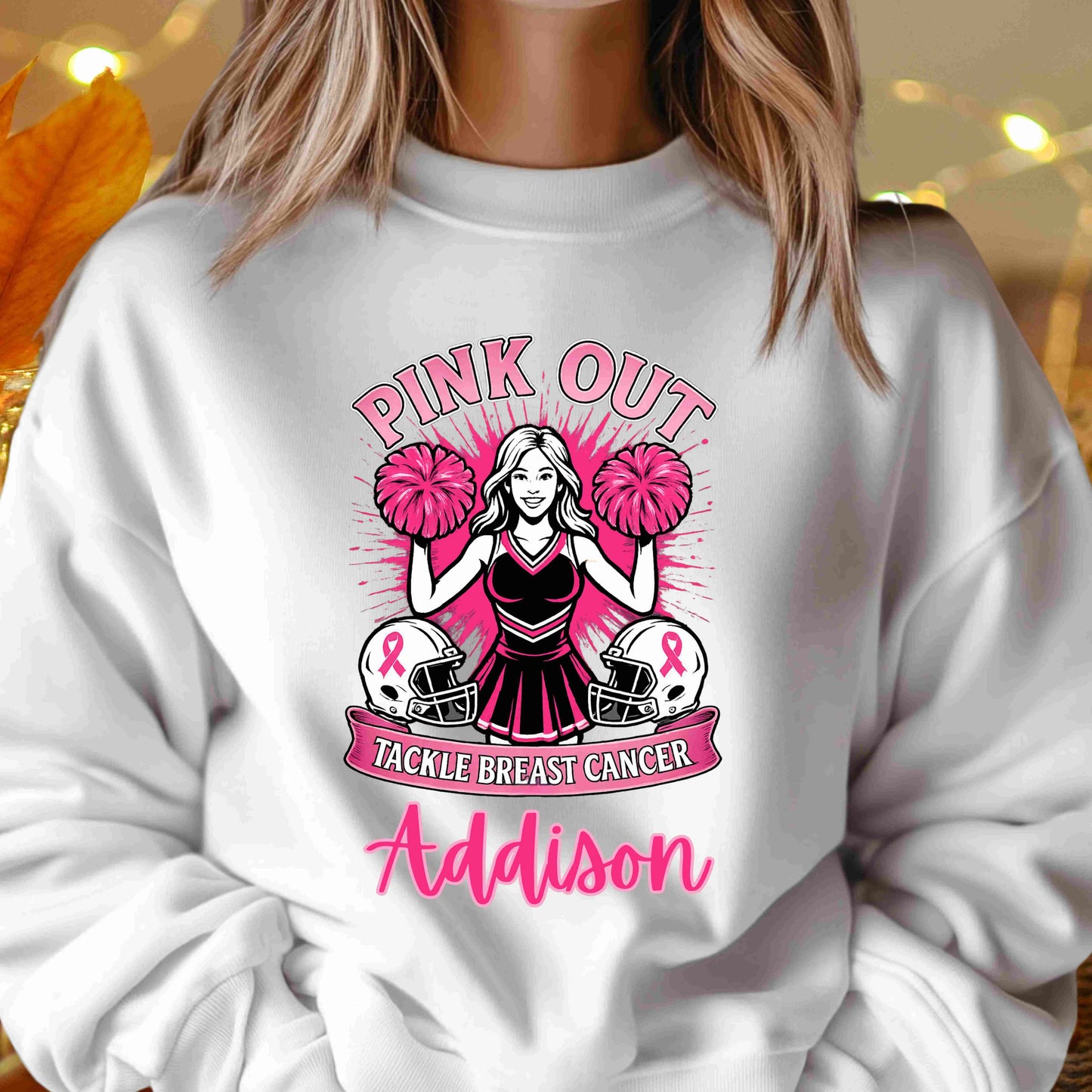 Personalized Pink Out Cheer Sweatshirt | Breast Cancer Awareness