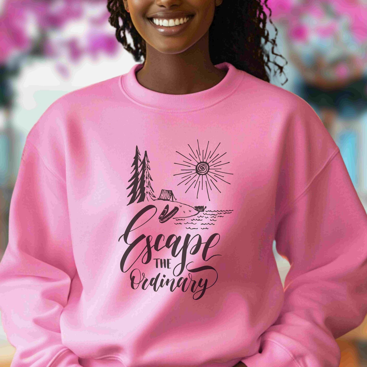 Escape the Ordinary Sweatshirt | Cozy Unisex Adventure Pullover | Camping, Hiking & Outdoors Graphic Crewneck