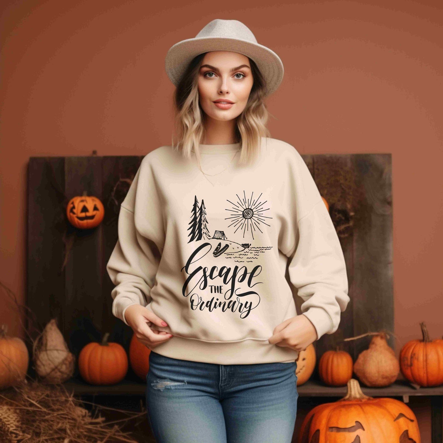 Escape the Ordinary Sweatshirt | Cozy Unisex Adventure Pullover | Camping, Hiking & Outdoors Graphic Crewneck