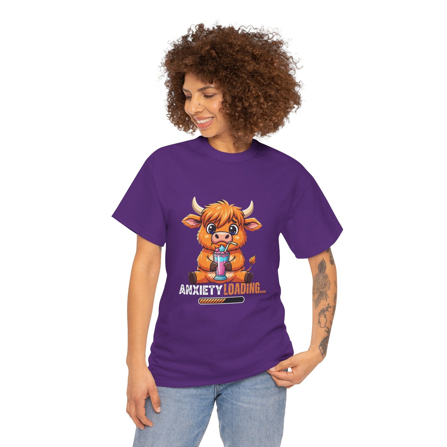 Anxiety Loading Cow Tee, Funny Unisex T-Shirt, Cute Animal Graphic Shirt, Perfect for Teens, Casual Everyday Wear