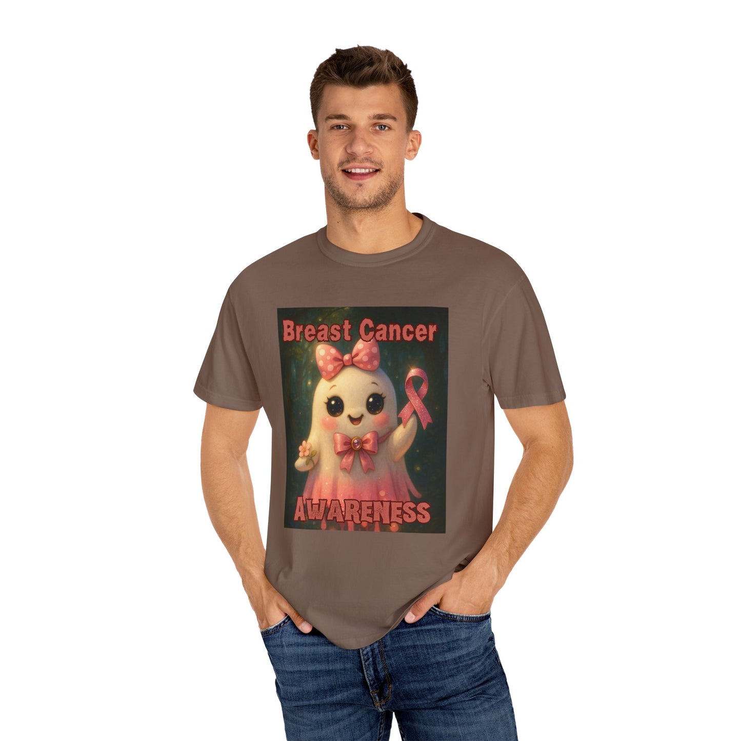 Breast Cancer Awareness Unisex T-Shirt - Cute Ghost Design, Pink Ribbon Tee, Supportive Gift, Casual Wear, October Fundraiser