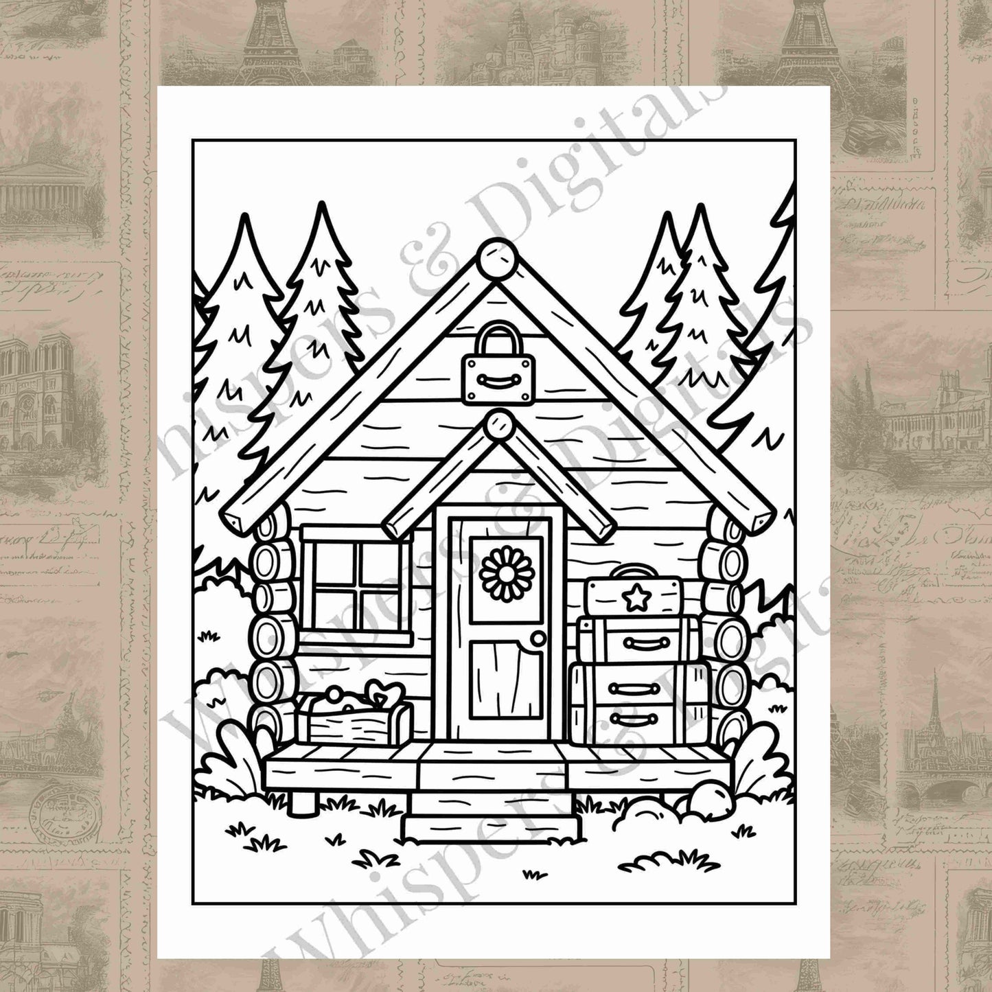 Ten printable seasonal travel-themed coloring pages featuring airplanes, luggage, and compass designs — digital download for adults and kids