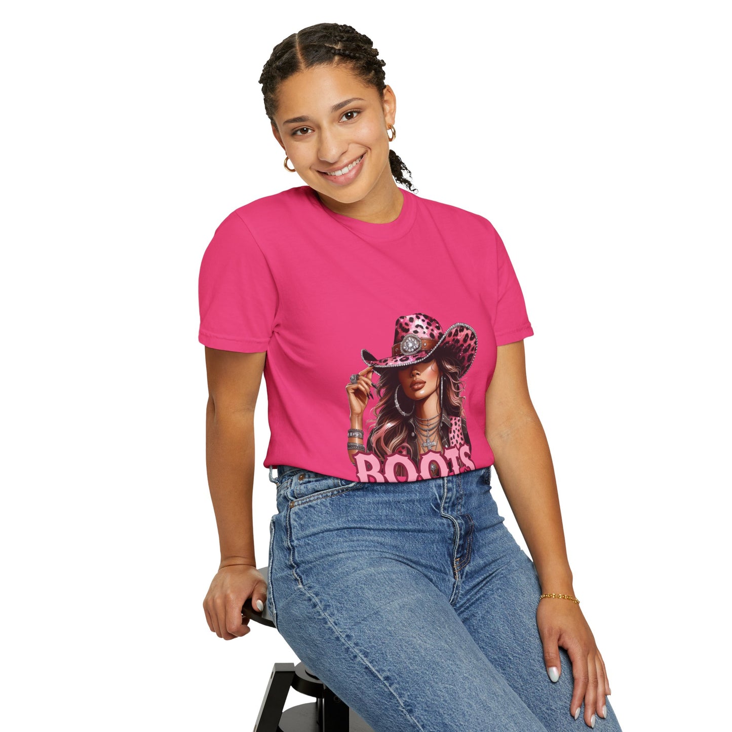 “Boots On The Ground” Pink Cowgirl Graphic T-Shirt – Western Leopard Print Rodeo Tee for Women