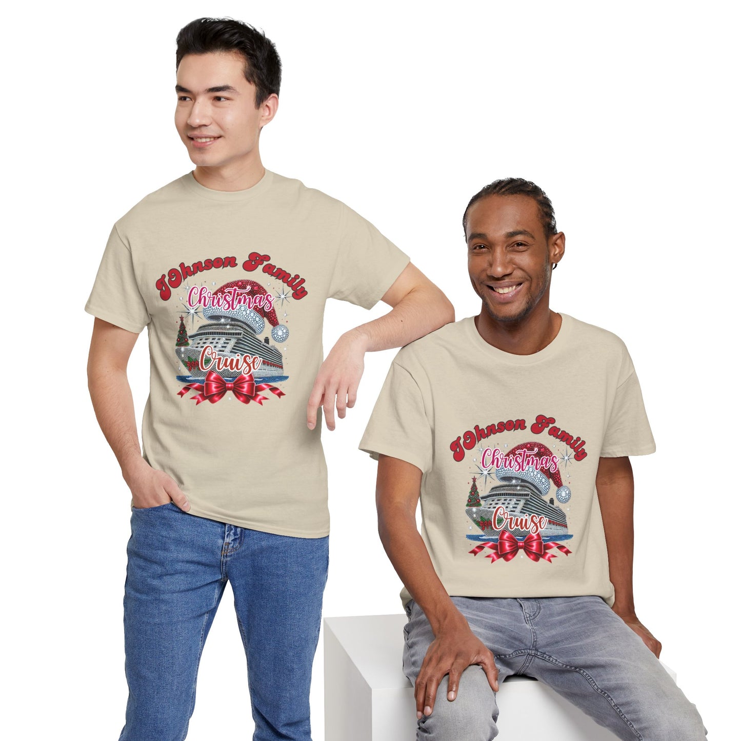 Personalized Family Christmas Cruise Tee - Unisex Heavy Cotton, Holiday T-Shirt, Matching Family Shirt, Cruise Vacation Apparel, Fun Gift Idea