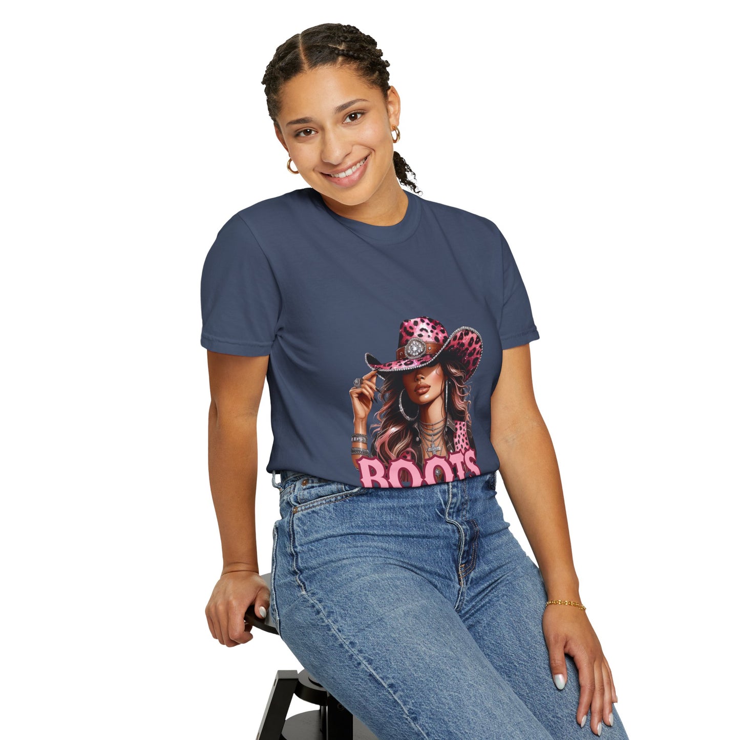 “Boots On The Ground” Pink Cowgirl Graphic T-Shirt – Western Leopard Print Rodeo Tee for Women