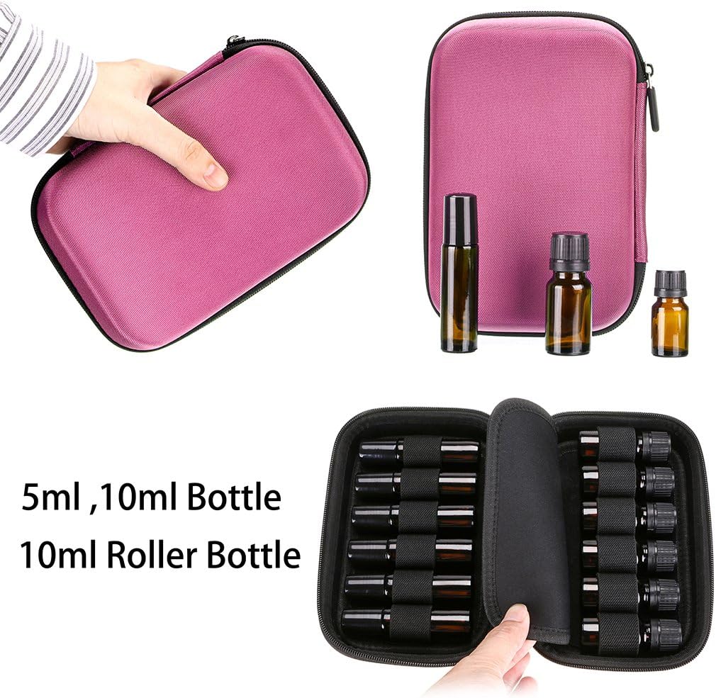Pink Essential Oil Travel Case – Hard Shell Protective Storage for 12 Bottles (5ml–10ml) – Aromatherapy Organizer for Travel or Daily Use