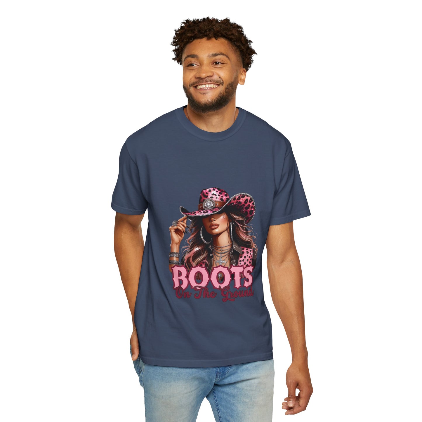 “Boots On The Ground” Pink Cowgirl Graphic T-Shirt – Western Leopard Print Rodeo Tee for Women