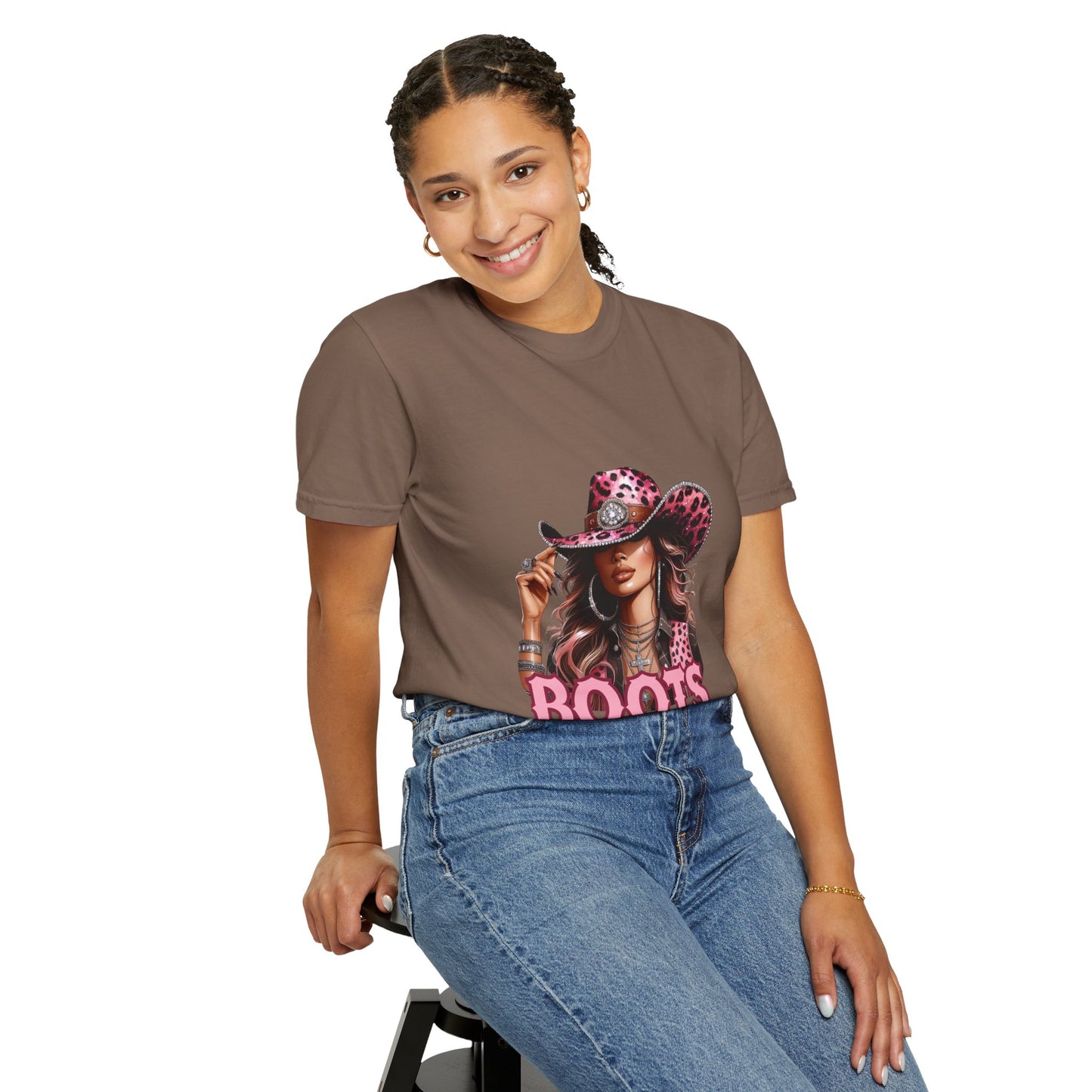 “Boots On The Ground” Pink Cowgirl Graphic T-Shirt – Western Leopard Print Rodeo Tee for Women