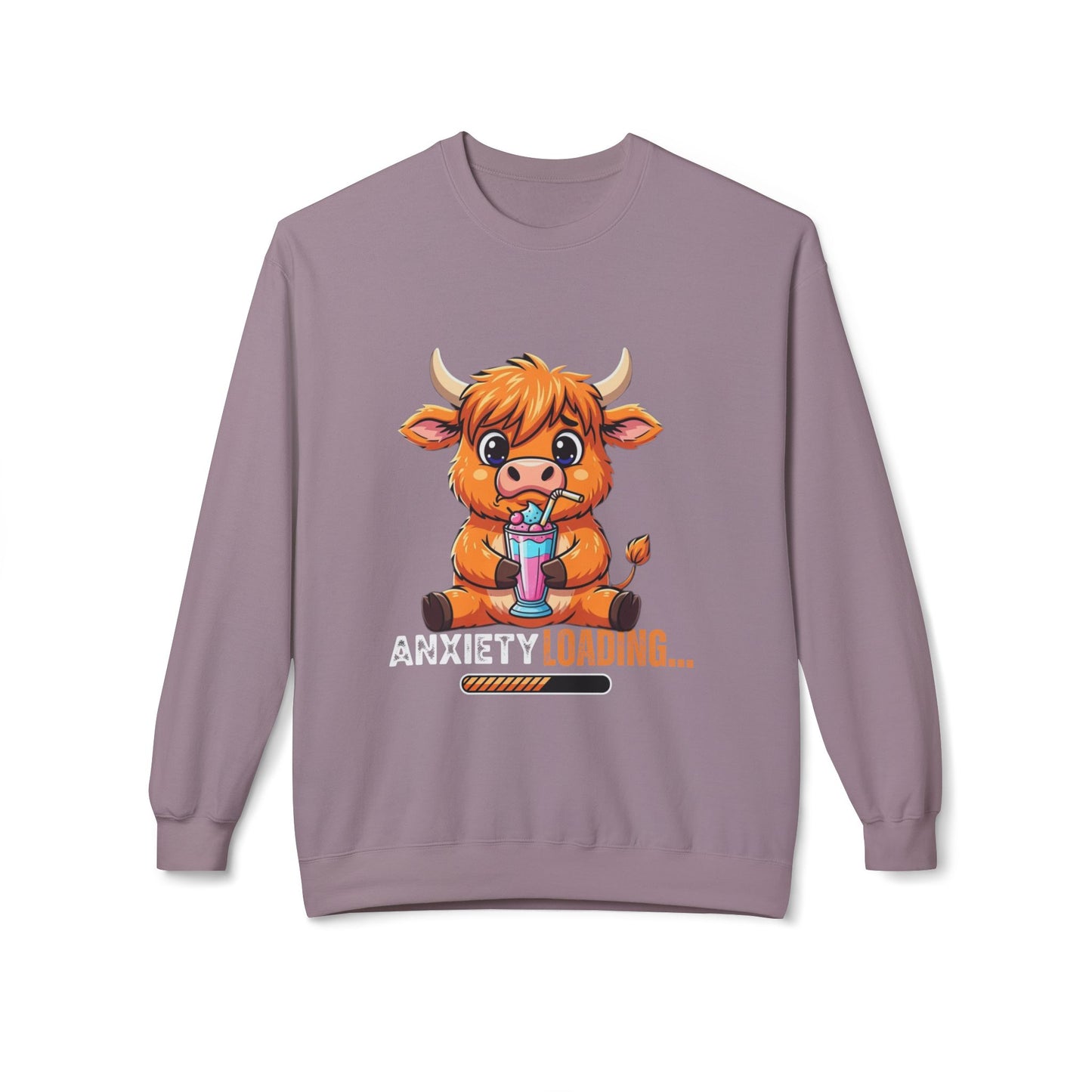 Anxiety Loading Sweatshirt, Cozy Fleece Crewneck, Relaxing Gift, Stress Relief Apparel, Cute Animal Design, Unisex Casual Wear