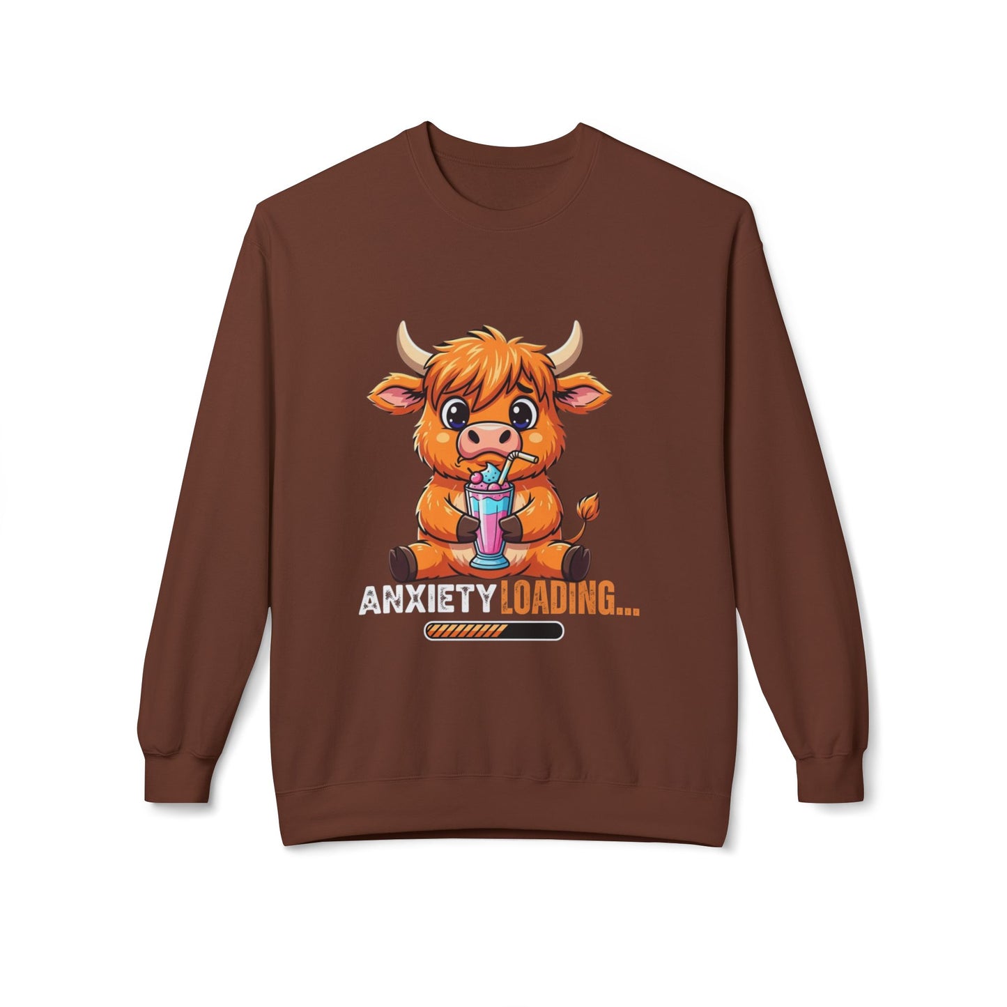 Anxiety Loading Sweatshirt, Cozy Fleece Crewneck, Relaxing Gift, Stress Relief Apparel, Cute Animal Design, Unisex Casual Wear