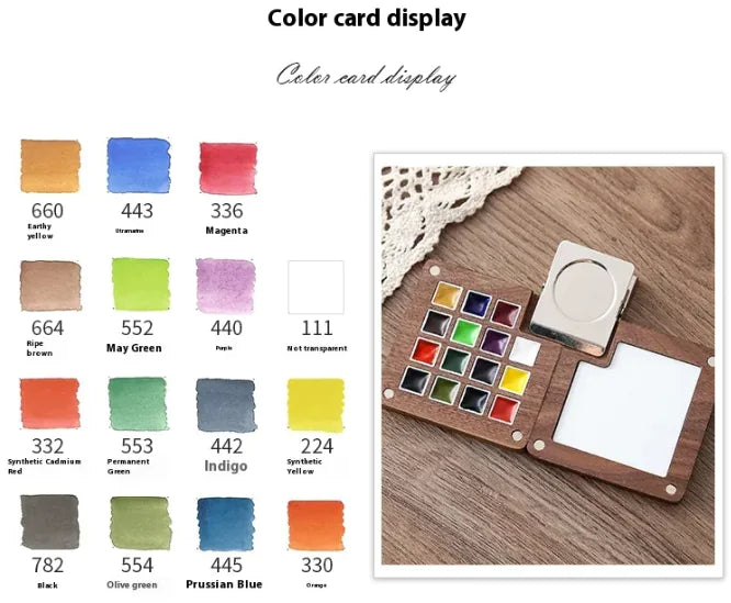 Mini Travel Watercolor Set – Portable Wooden Box Kit with 8 Colors, Sketchbook, Brush & Clip – Pocket-Sized Art Set for Painting On-the-Go