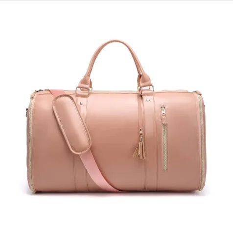Weekender Garment Bag – Travel Duffle with Suit Compartment, Tassel Zipper & Front Pocket (Pink, Black, White)