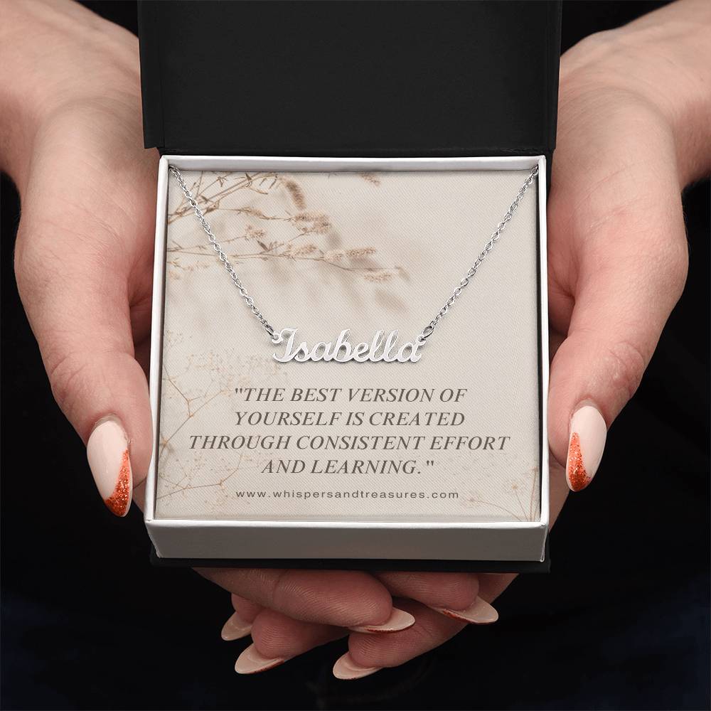 Personalized Name Necklace – Custom Script Pendant, Gift for Her, Inspirational Jewelry with Message Card