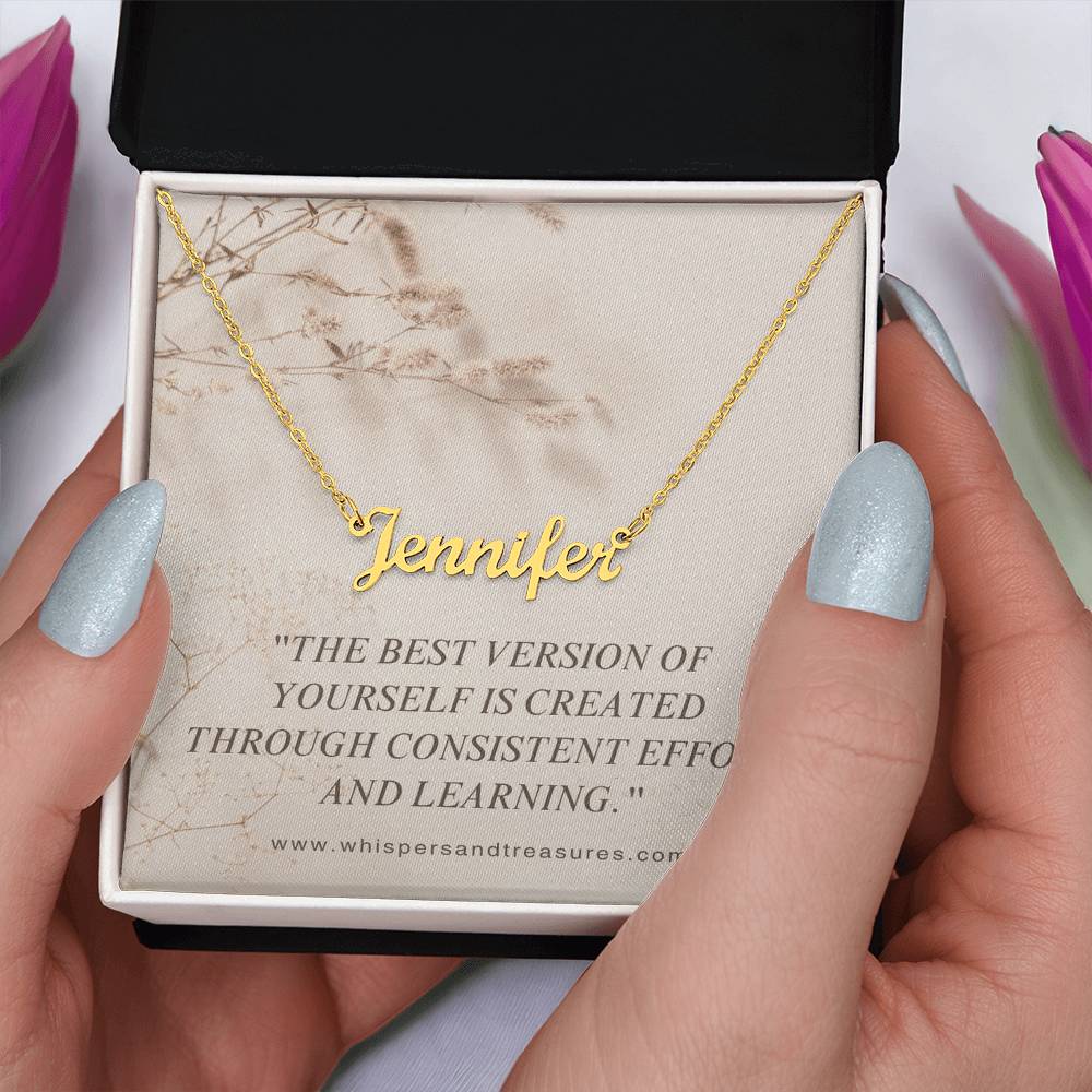 Personalized Name Necklace – Custom Script Pendant, Gift for Her, Inspirational Jewelry with Message Card