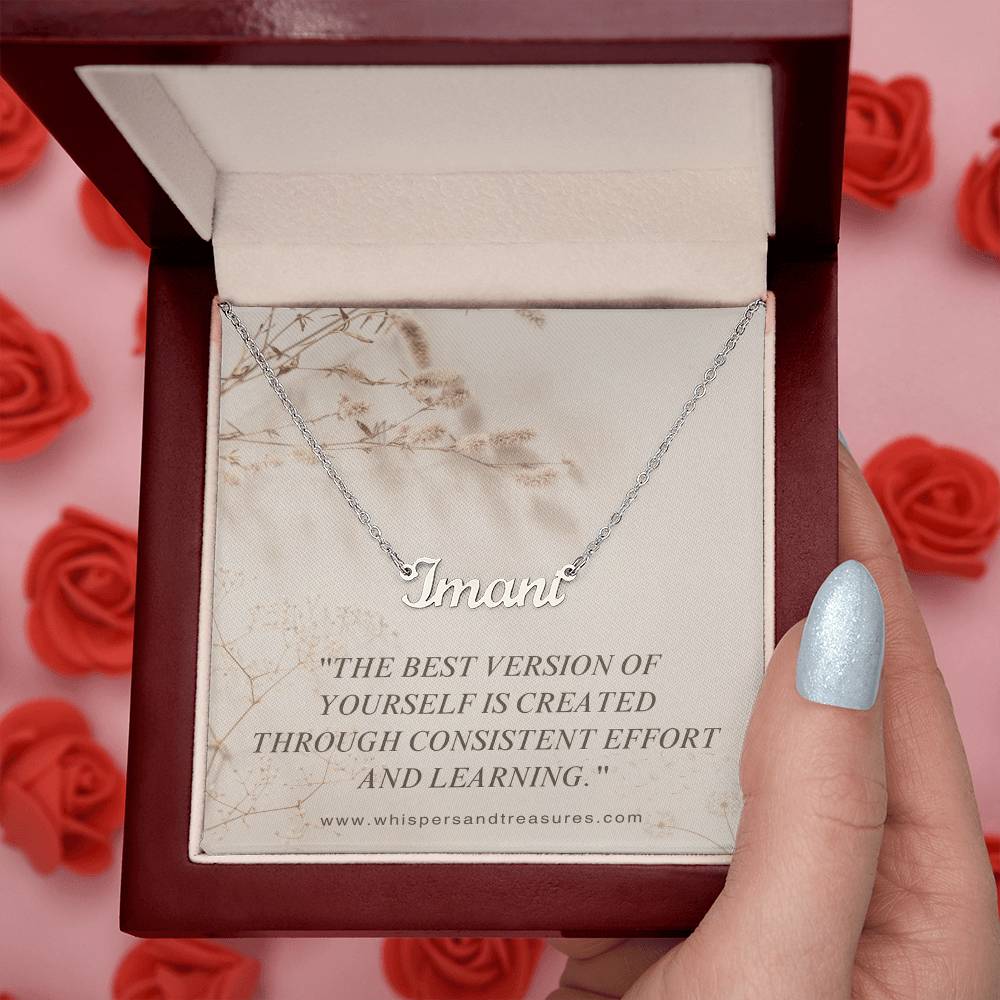 Personalized Name Necklace – Custom Script Pendant, Gift for Her, Inspirational Jewelry with Message Card