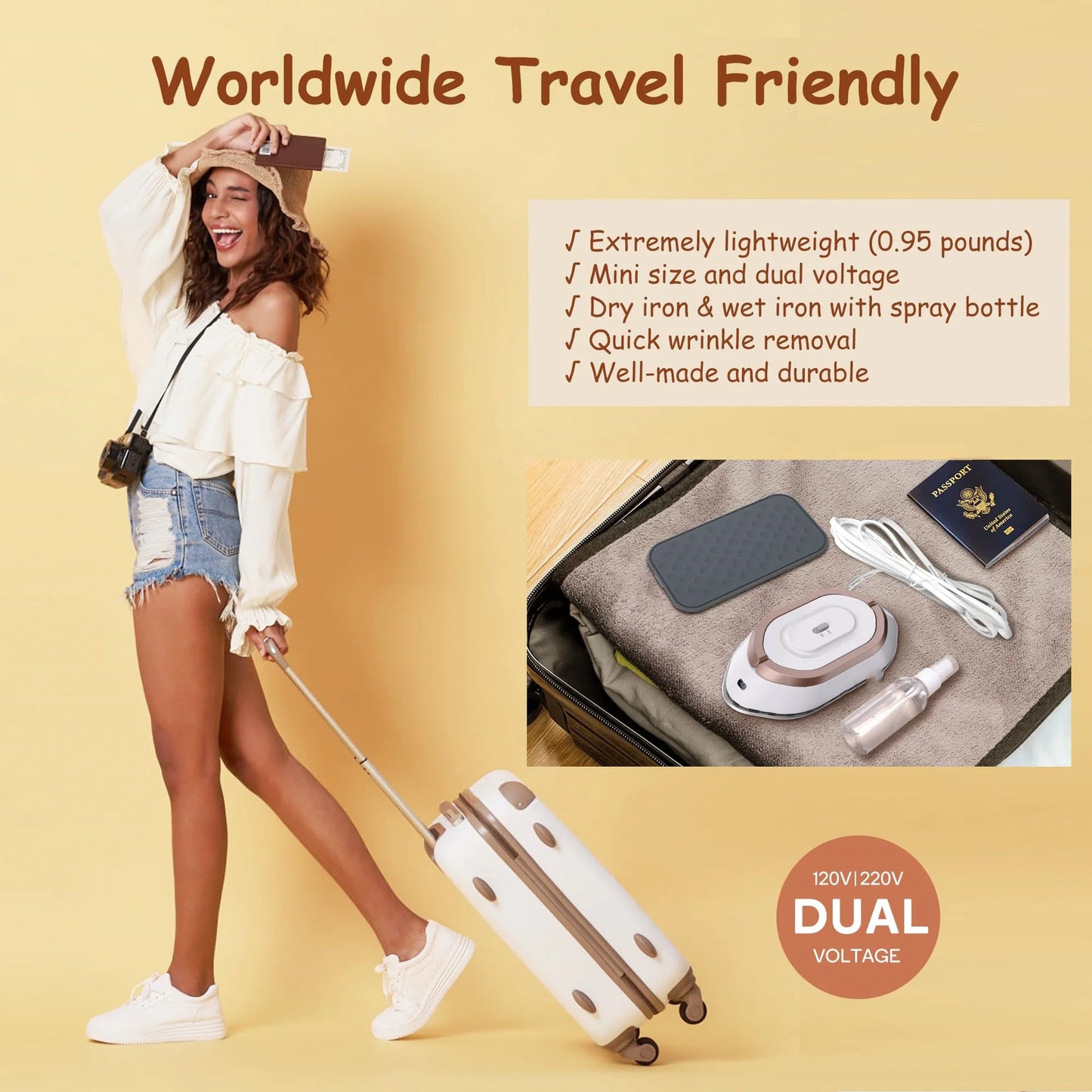 Mini Travel Iron – Dual Voltage, Lightweight & Compact for Worldwide Travel