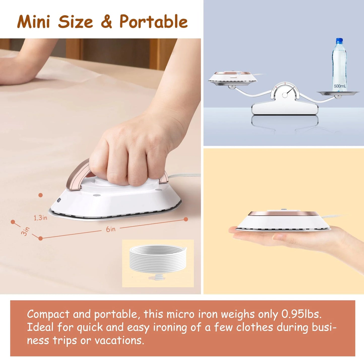 Mini Travel Iron – Dual Voltage, Lightweight & Compact for Worldwide Travel