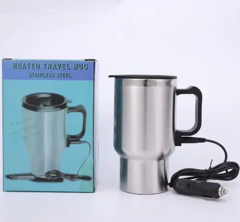 Car Heated Travel Mug – 12V Stainless Steel Electric Coffee Cup, 450ml Spill-Resistant Warmer for Commuters & Road Trips