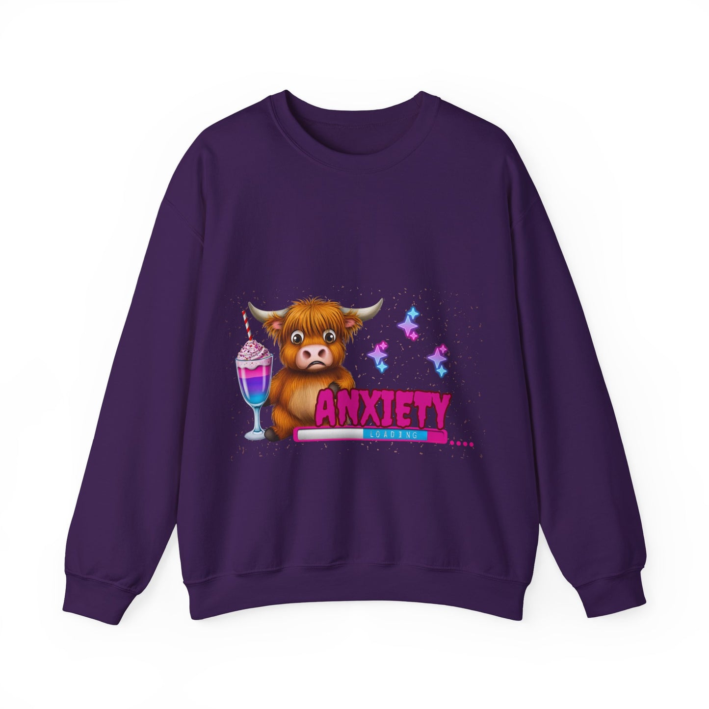 Anxiety Loading Highland Cow Sweatshirt – Funny Bella Canvas Unisex Crewneck