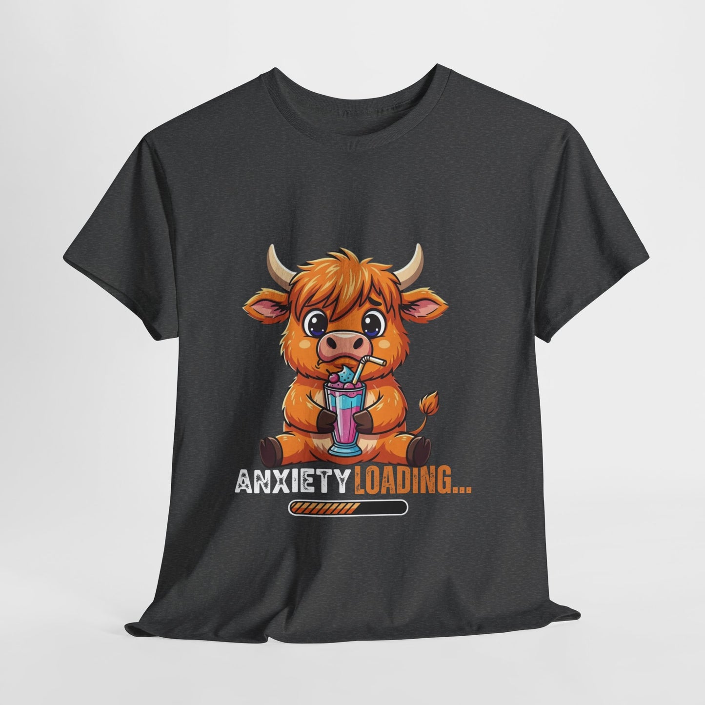Anxiety Loading Cow Tee, Funny Unisex T-Shirt, Cute Animal Graphic Shirt, Perfect for Teens, Casual Everyday Wear