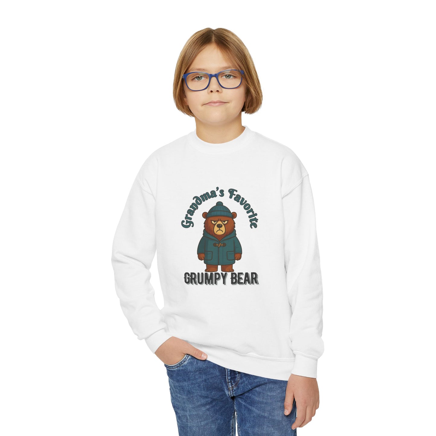 Grandmas Favorite Grumpy Bear Kids Pullover | Cute Bear Gift for Grandkids | Funny Cozy Holiday Top for Boys & Girls