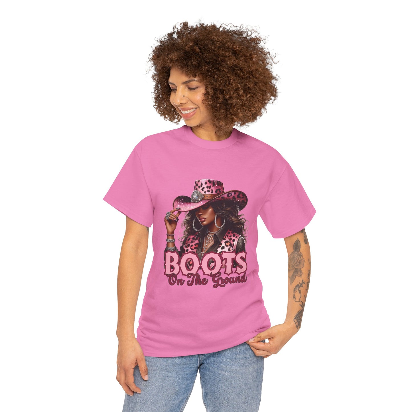 Boots On The Ground Shirt | Western Cowgirl Pink Leopard Hat Tee