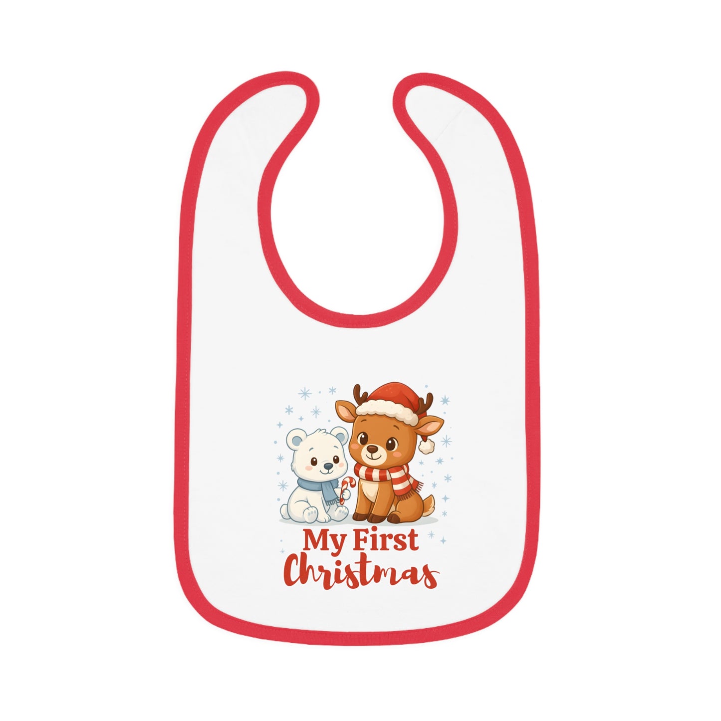 My First Christmas Baby Bib – Reindeer & Polar Bear – Personalized Holiday Bib
