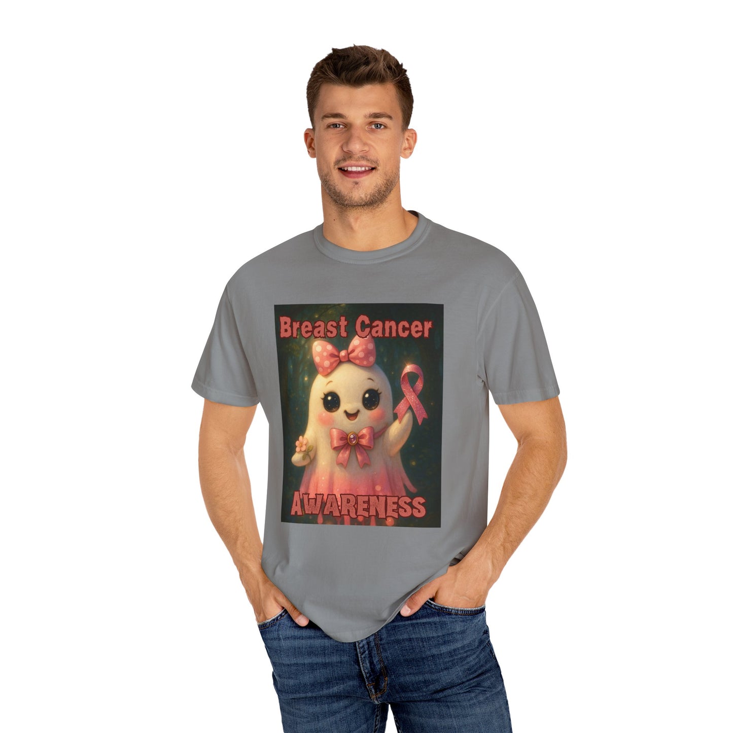 Breast Cancer Awareness Unisex T-Shirt - Cute Ghost Design, Pink Ribbon Tee, Supportive Gift, Casual Wear, October Fundraiser