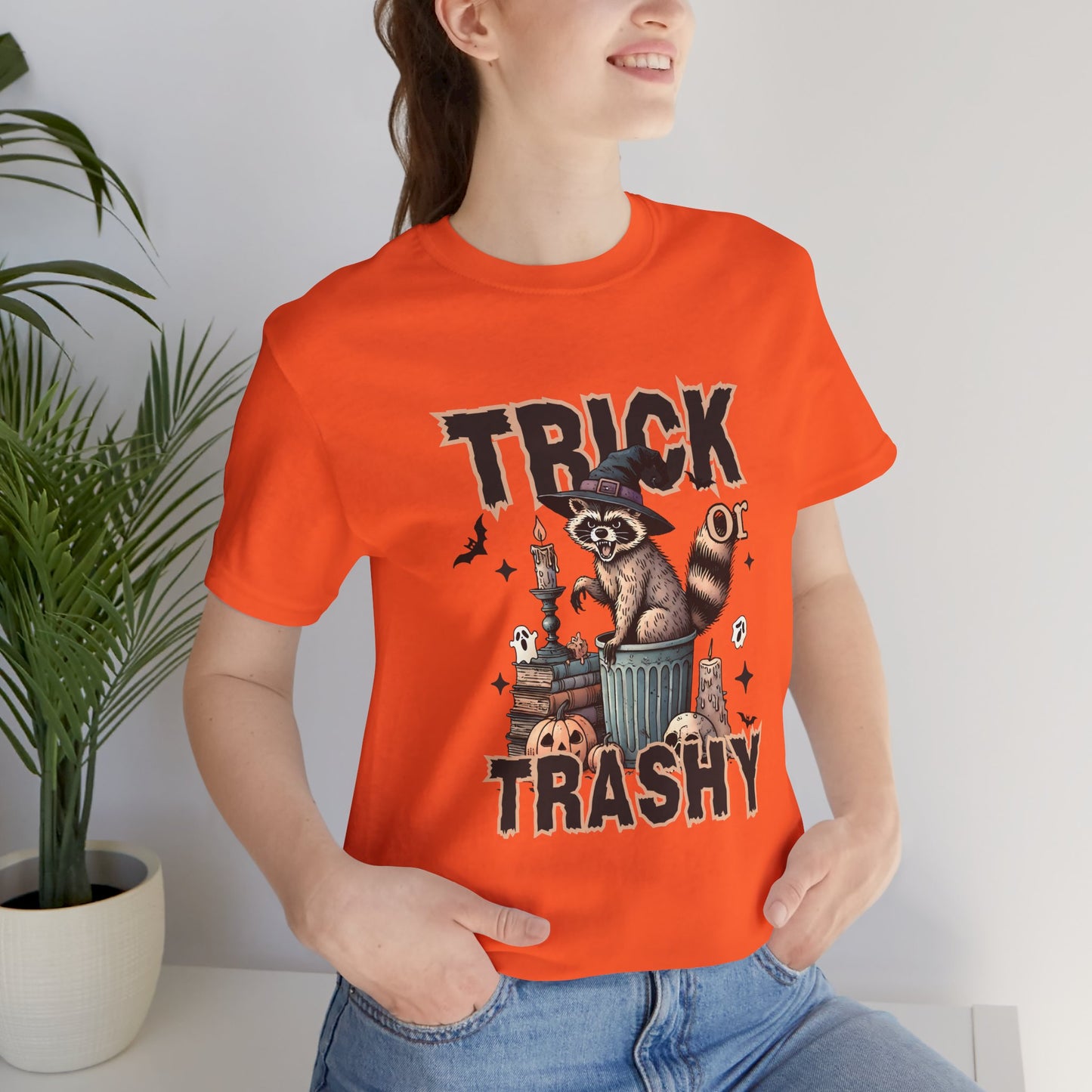 Trick or Trashy Halloween Raccoon Shirt | Funny Fall Graphic Tee