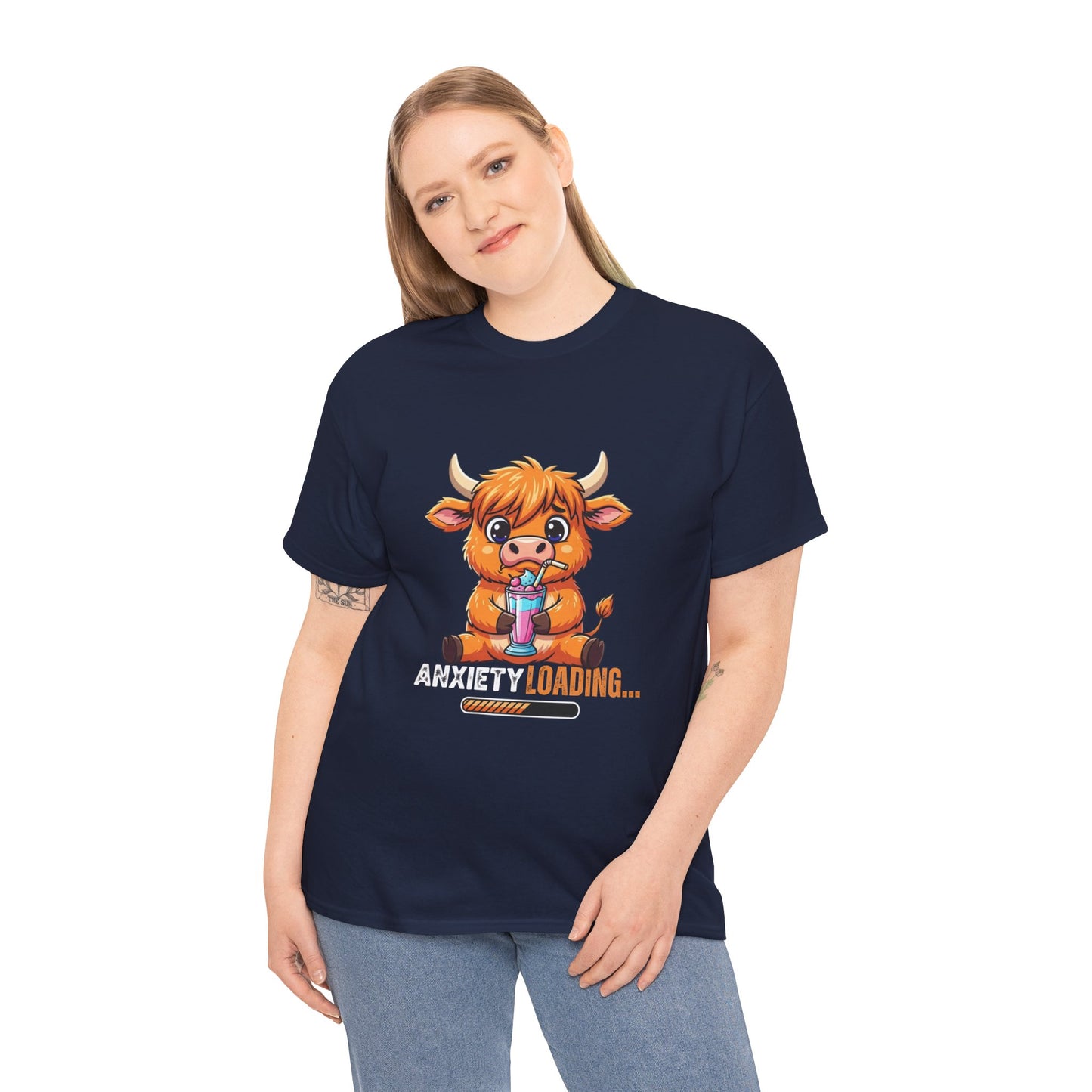 Anxiety Loading Cow Tee, Funny Unisex T-Shirt, Cute Animal Graphic Shirt, Perfect for Teens, Casual Everyday Wear