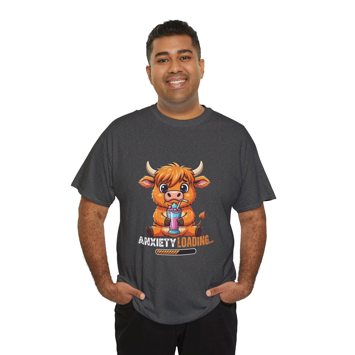 Anxiety Loading Cow Tee, Funny Unisex T-Shirt, Cute Animal Graphic Shirt, Perfect for Teens, Casual Everyday Wear