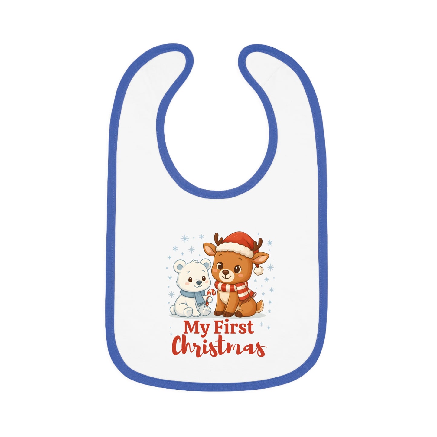 My First Christmas Baby Bib – Reindeer & Polar Bear – Personalized Holiday Bib